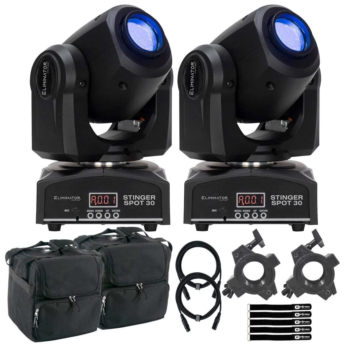 Eliminator Lighting STINGER-SPOT-30 Mini Moving Heads with Lighting Fixture Protective Cases Duo Package