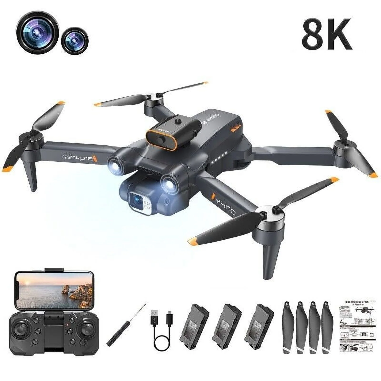 Jahy2Tech Foldable 5G Drone with HD Dual Camera WiFi RC 15 Min Flight Time 3 Batteries A13 Pro Model Black