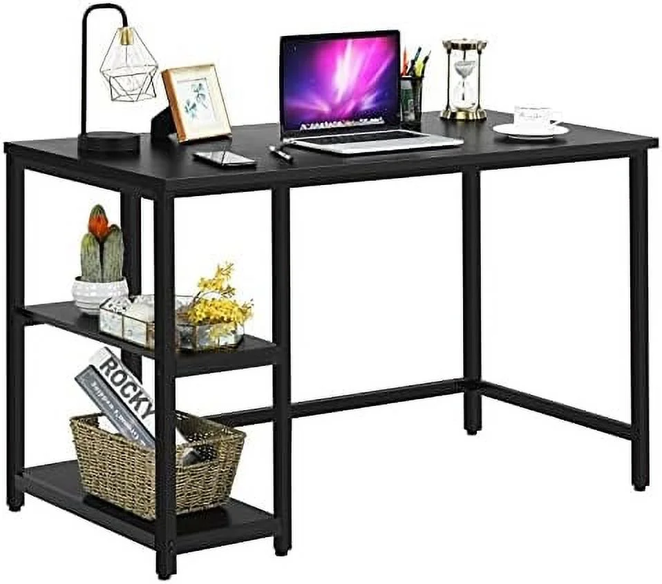 TJCGDTY Home Office Computer Desk with 2  Shelves  Industrial Study Writing Desk Workstation Laptop Table with Sturdy Metal Frame (Black)