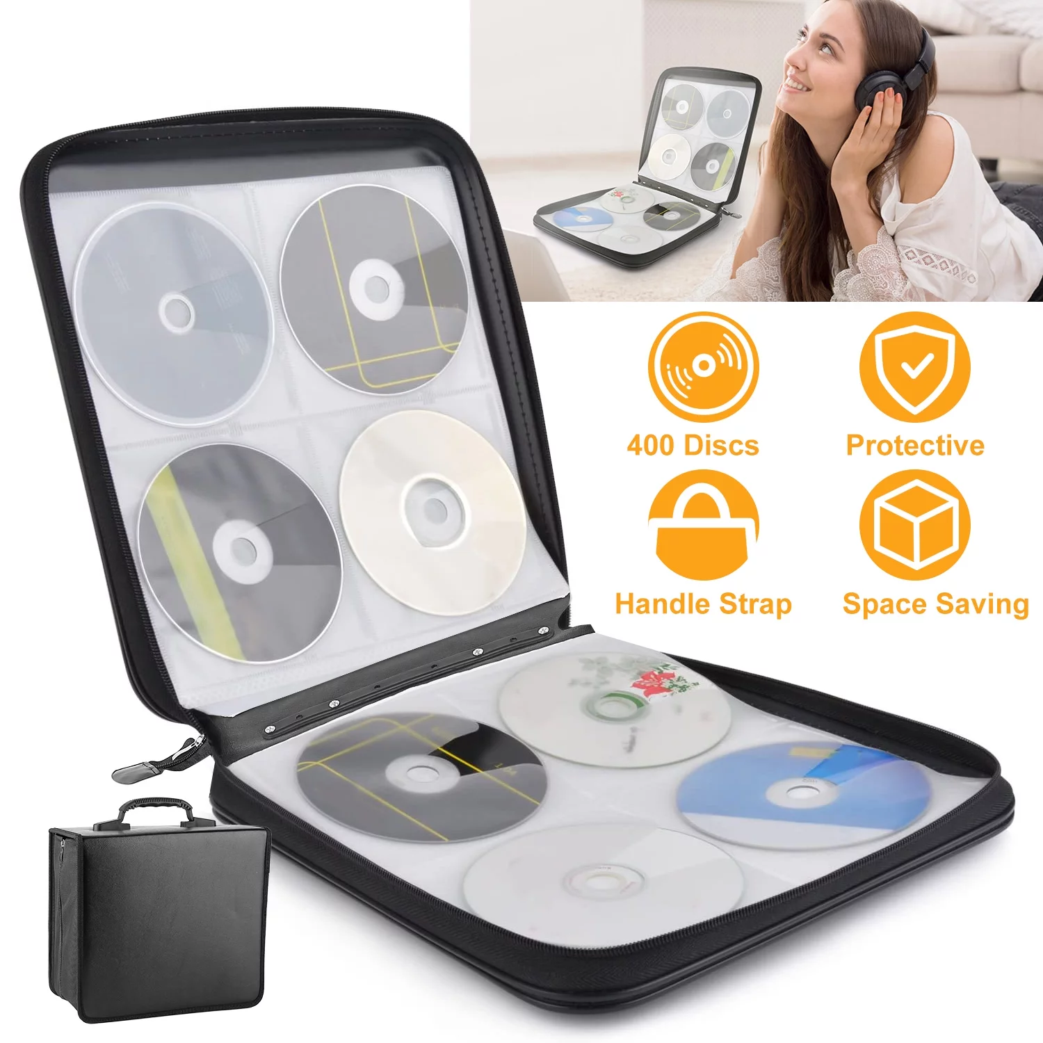 iMounTEK 400 Discs CD Case CD DVD Storage Binder Sleeves Bag Portable Media Disk Wallet Album with Carrying Handle