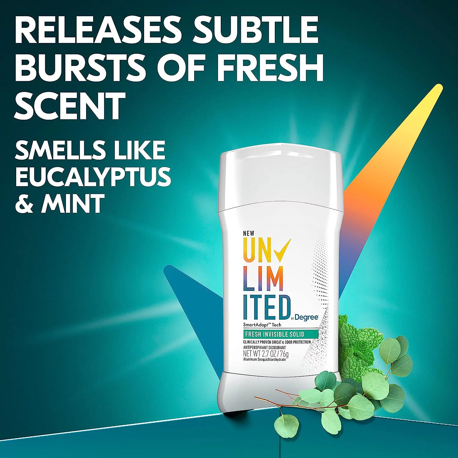 Degree Unlimited Antiperspirant Deodorant Stick Fresh 2 Count Long-Lasting Sweat & Odor Protection with Antiperspirant Technology SmartAdapt Tech 2.7 oz Fresh Invisible Solid 2.70 Ounce (Pack of 2)