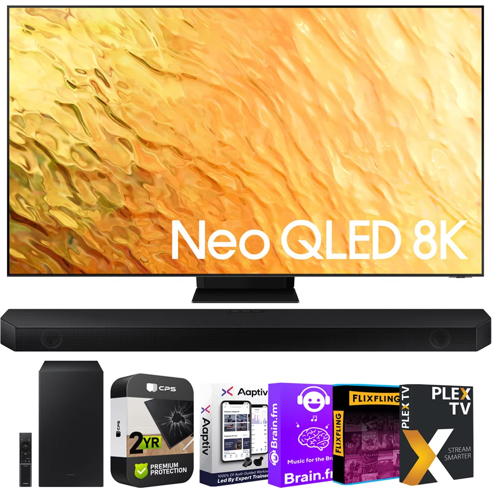 Samsung QN75QN800B 75 Inch QN800B Neo QLED 8K Smart TV Bundle with Samsung HW-Q600B 3.1.2ch Soundbar, Tech Smart USA Audio Entertainment Essentials Bundle & 2 Year Extended Warranty