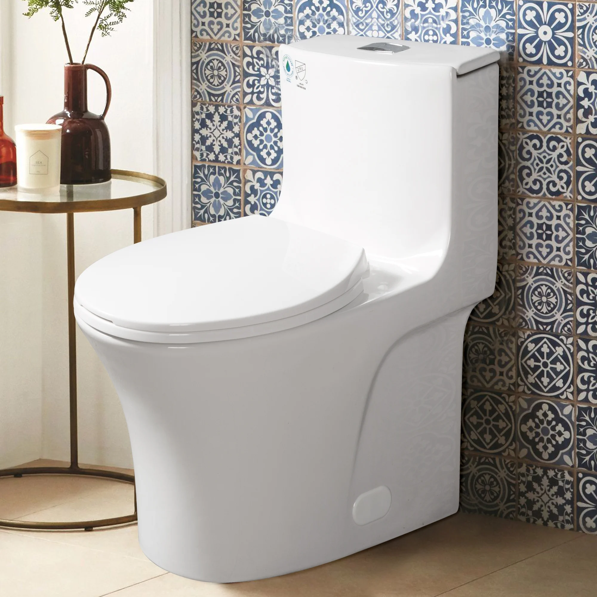 Ufurpie One Piece Toilet Dual Flush Elongated Standard Modern Toilet 1.1/1.6 GPF Soft Close Seat Save Water Powerful & Quiet,Gloss White