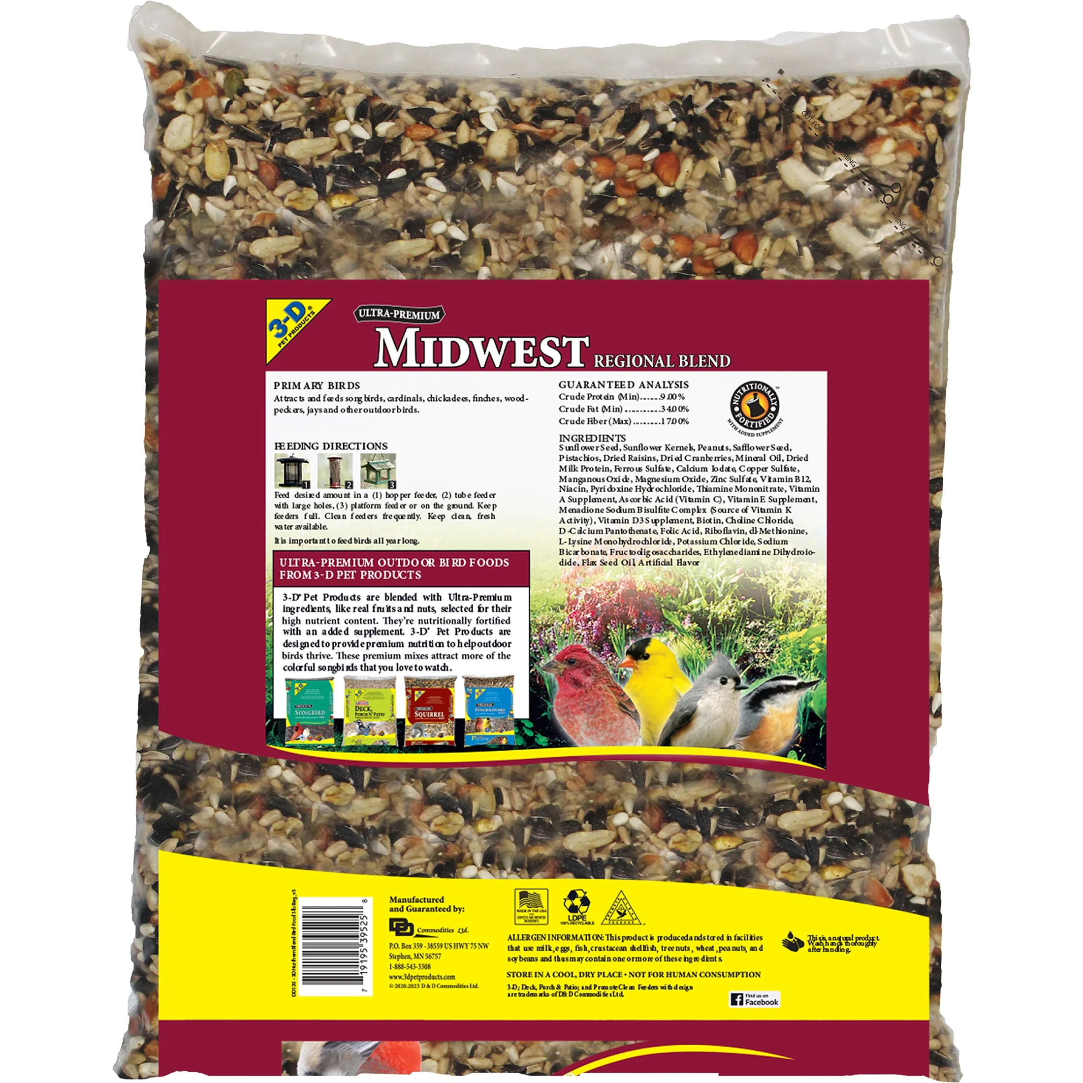 3-D Pet Products Ultra Premium Midwest Region Blend Dry Wild Bird Food, 5 lb. 1 Pack,