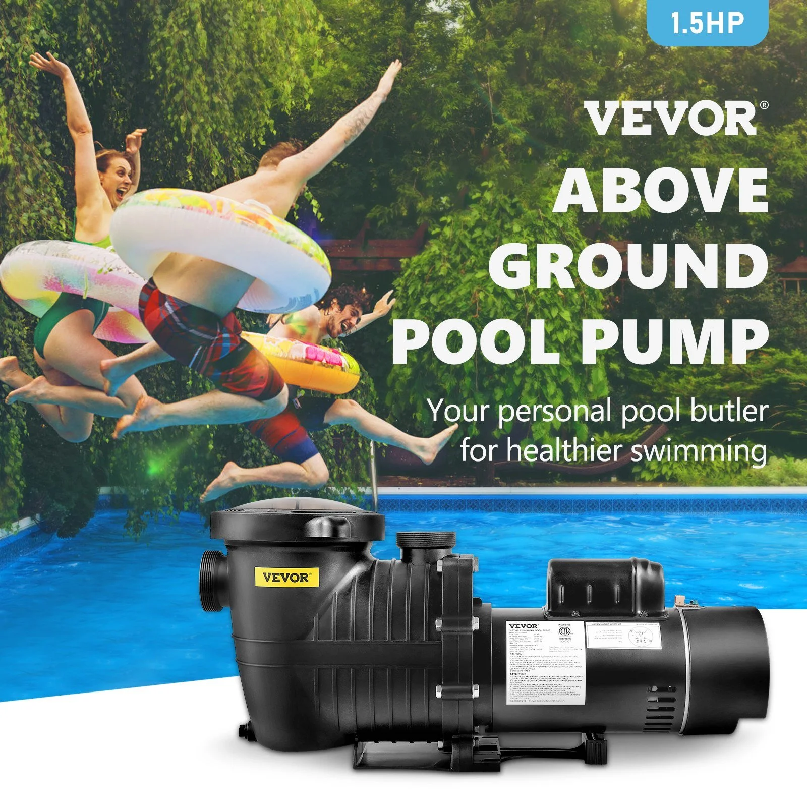 VEVOR 1.5HP 230V Pool Pump with Dual Speed - Crystal Clear Water