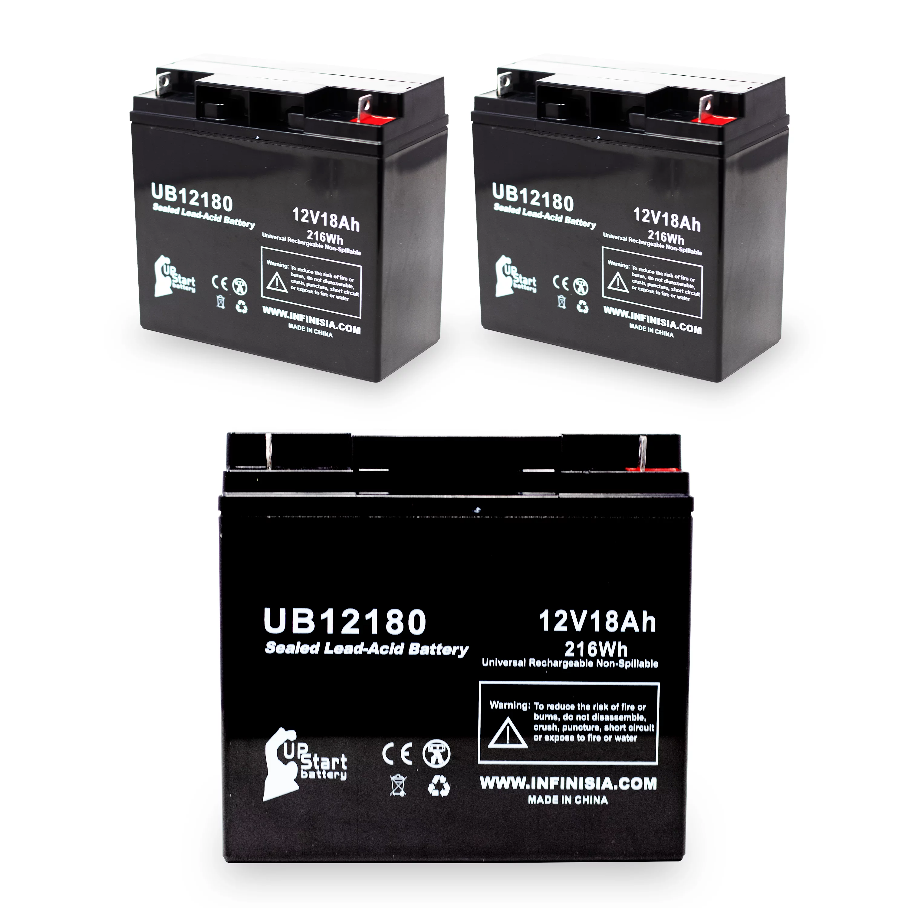 3x Pack - Compatible Golden Technology Alante Jr Battery - Replacement UB12180 Universal Sealed Lead Acid Battery (12V, 18Ah, 18000mAh, T4 Terminal, AGM, SLA)