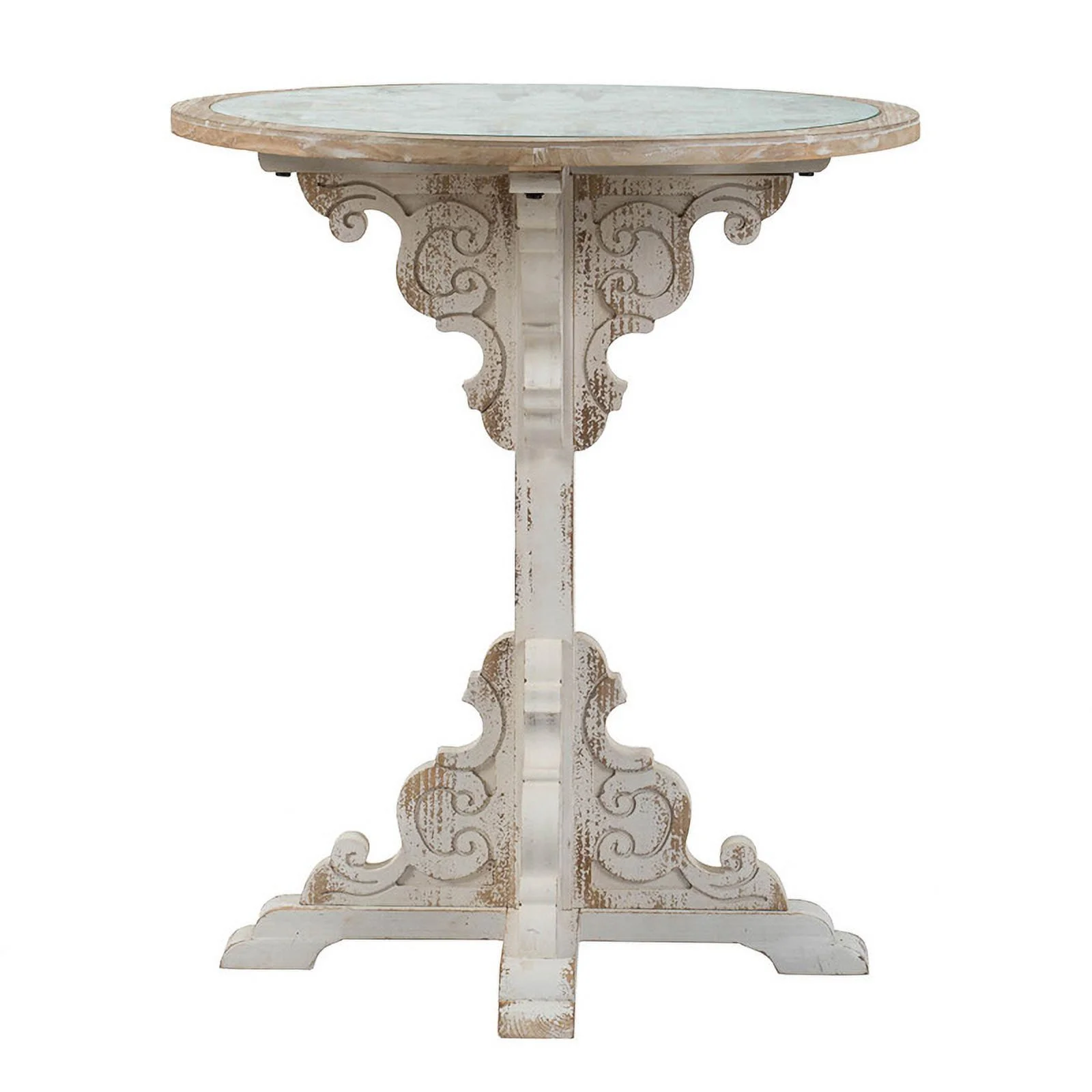 Distressed White Carved Table - Elevate Living Room