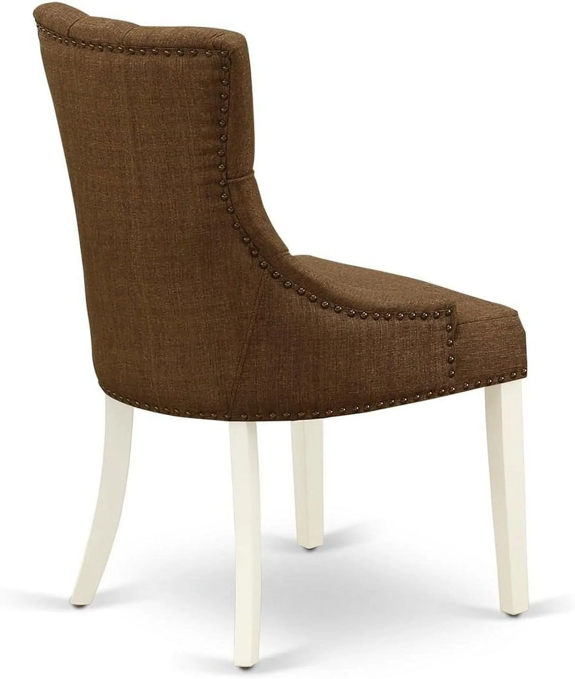 FRP2T18 Friona Parsons Dining Chairs - Button Tufted Nailhead Trim Brown Linen Linen Fabric Upholstered Chairs, Set Of 2, Linen White