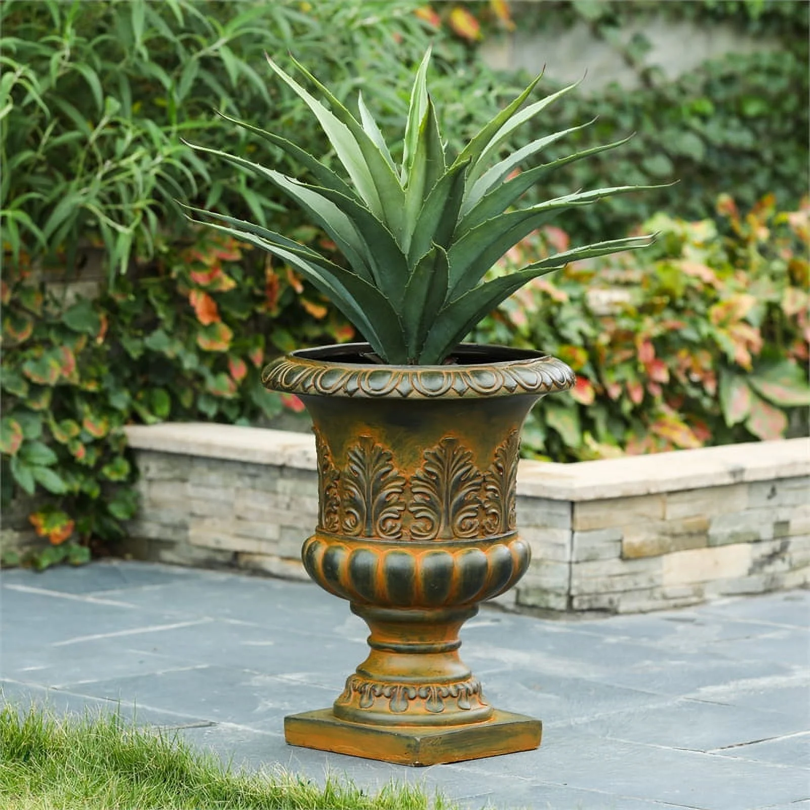 LuxenHome Set of 2 Weathered Orange/Brown MgO Urn Planter