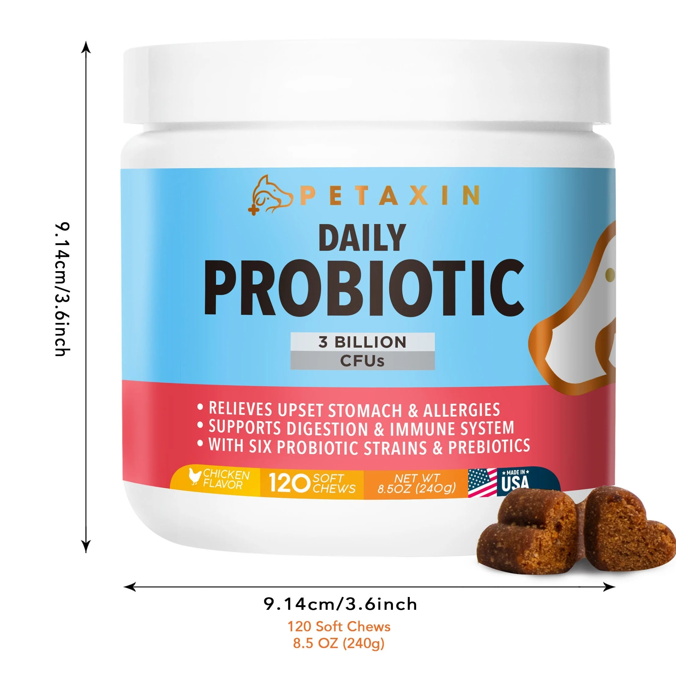 Petaxin Probiotics for Dogs - 6 Strains with Prebiotics - Supports Digestive and Immune System