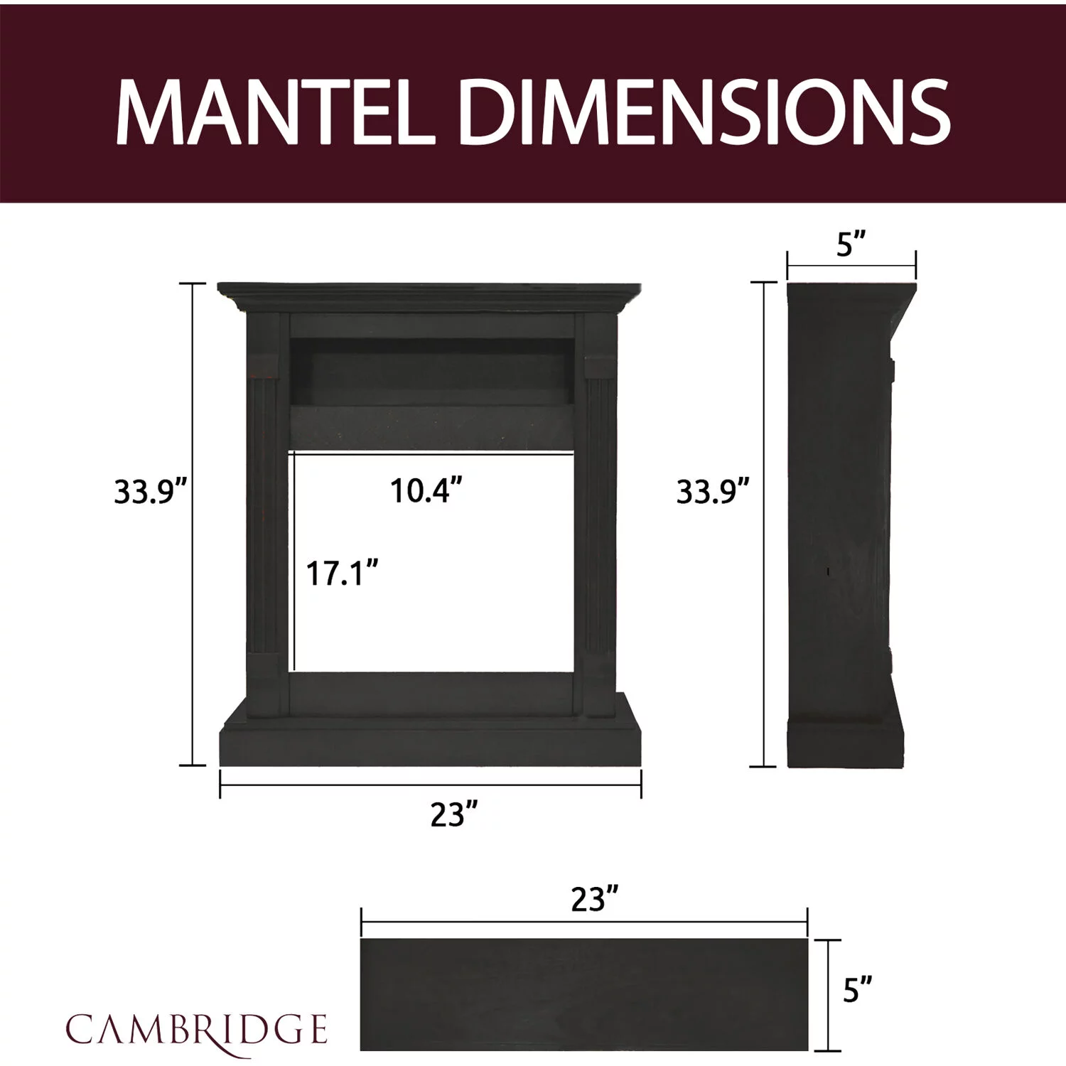 Cambridge Sienna 34 In. Electric Fireplace with Enhanced Log Display and Black Coffee Mantel