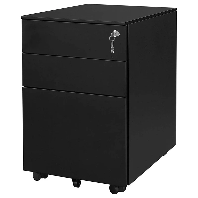 MIIIKO Slim File Cabinet with Lock, 3 Drawer Mobile Filing Cabinet for Legal/Letter/A4 Size, Fully Assembled Except Wheels