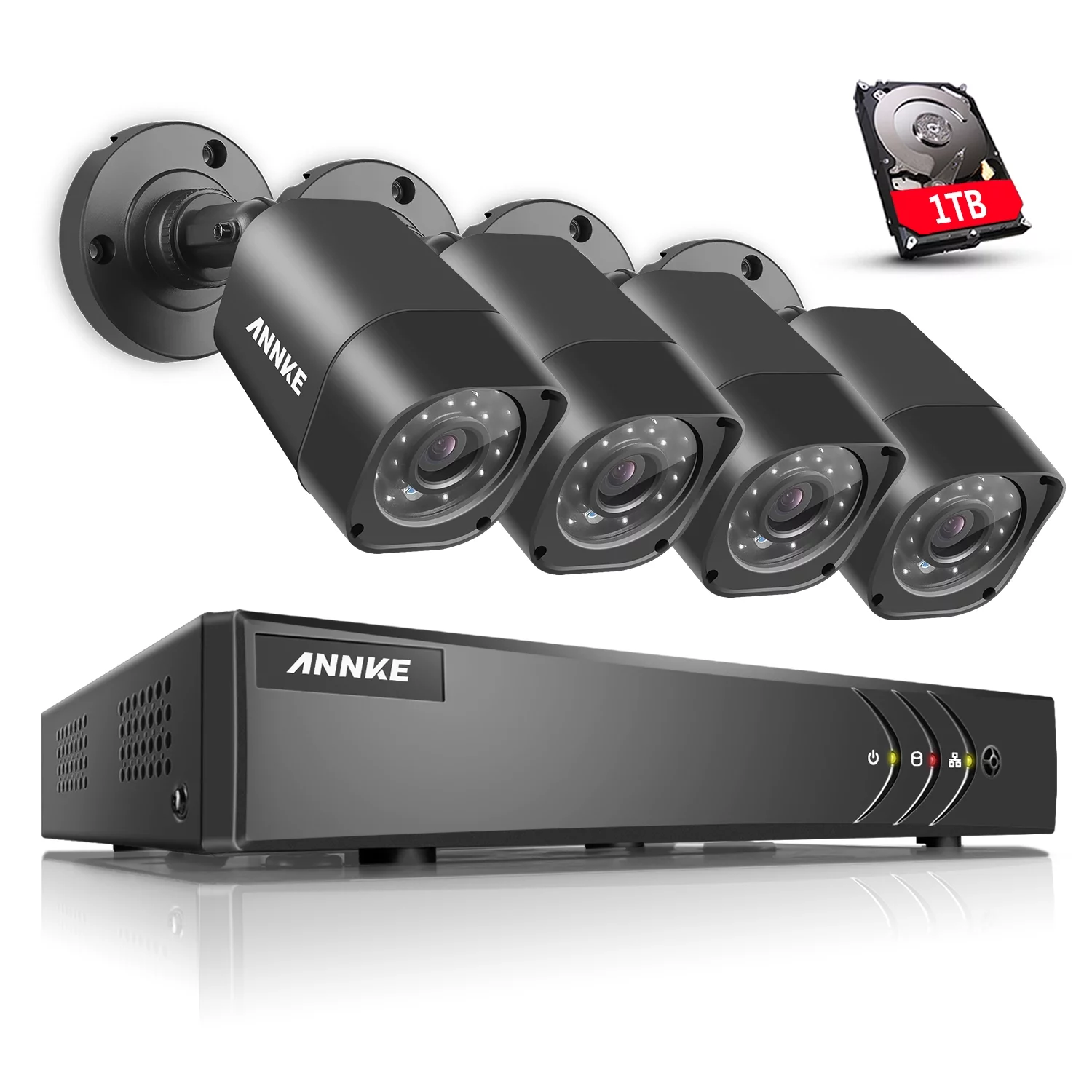 ANNKE 8CH 1080N  Security System Video DVR 4Pcs Night Vision Weatherproof 2MP Bullet Cameras(Hard Drive Capacity is optional:0-NO HDD,1-1TB HDD)