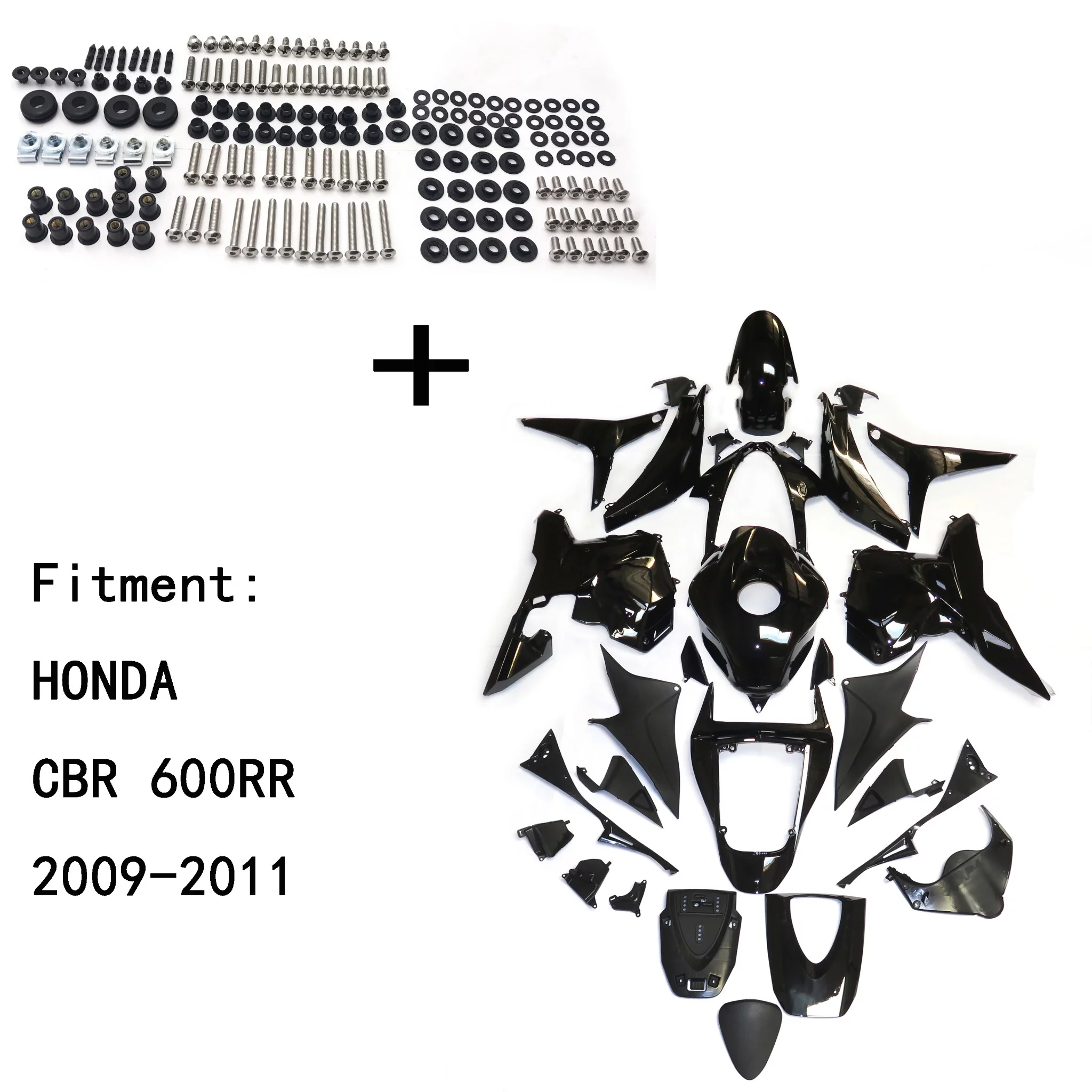 HTTMT Replacement of Gloss Black ABS Body work Fairing Kit w/ screw For HONDA CBR600RR 2009-2011 INJECTION