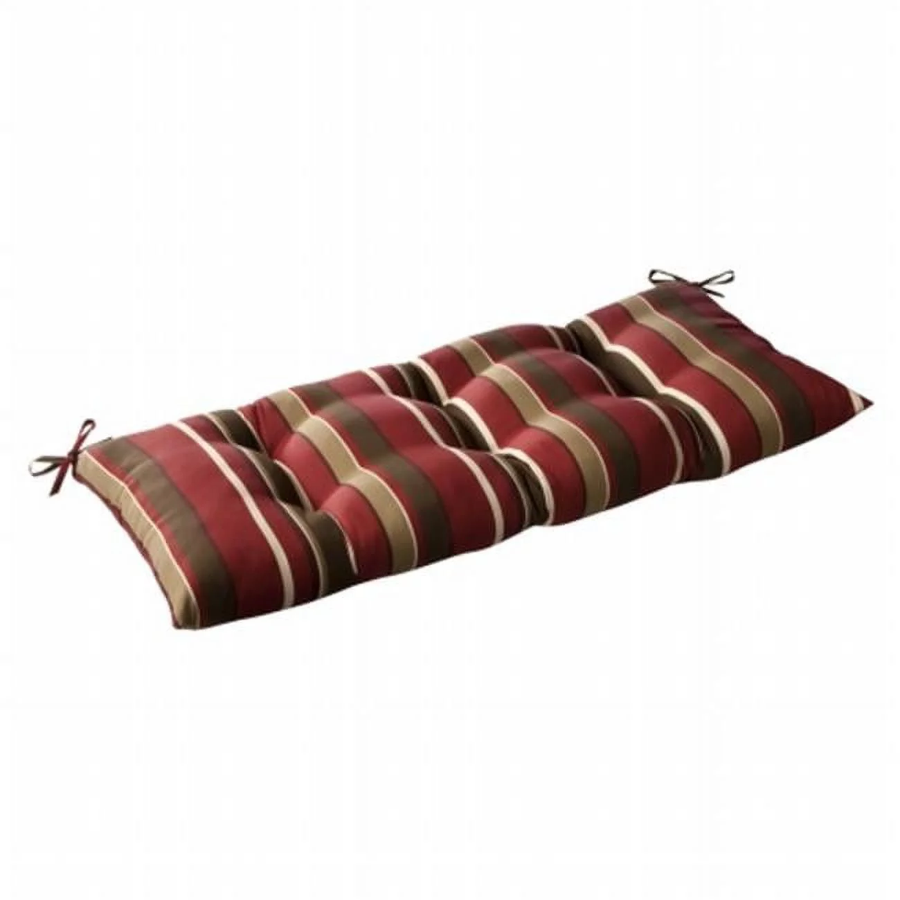 Outdoor Striped Tufted Loveseat Cushion in Red & Brown