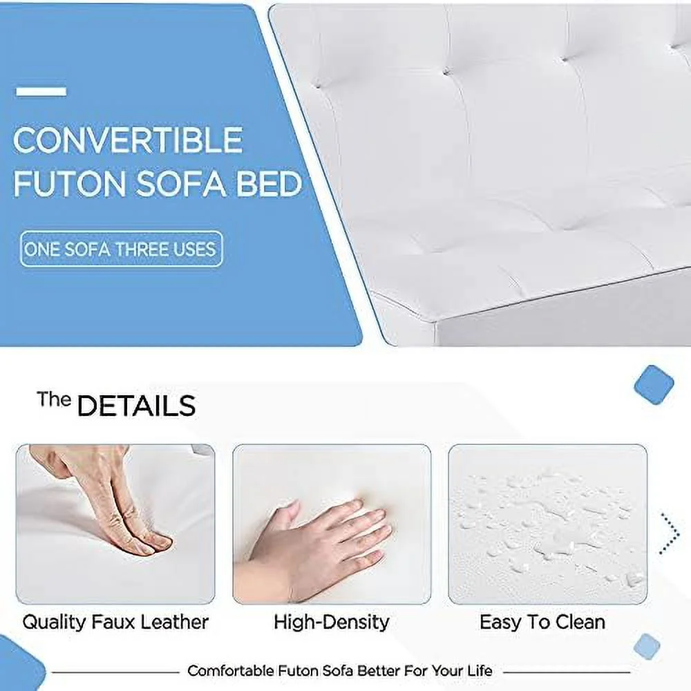 TJCGDTY Convertible Sofa Couch Futon Bed Faux Leather Sofa Bed Sleeper Adjustable Loveseat Futon Couch Living Room  with Chrome Metal Legs  Gray