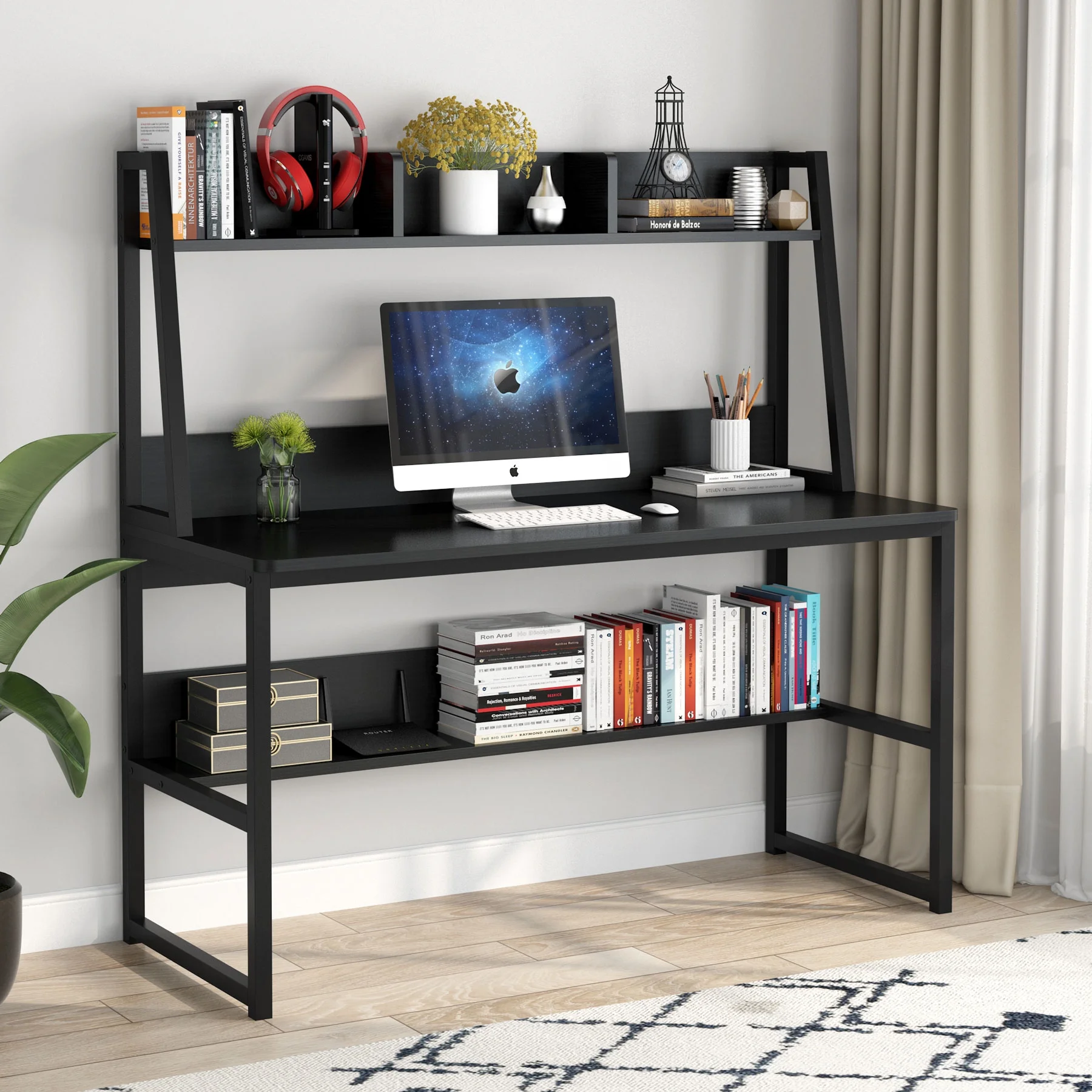 Tribesigns 47 inch Computer Desk with Hutch & Storage Bookshelf