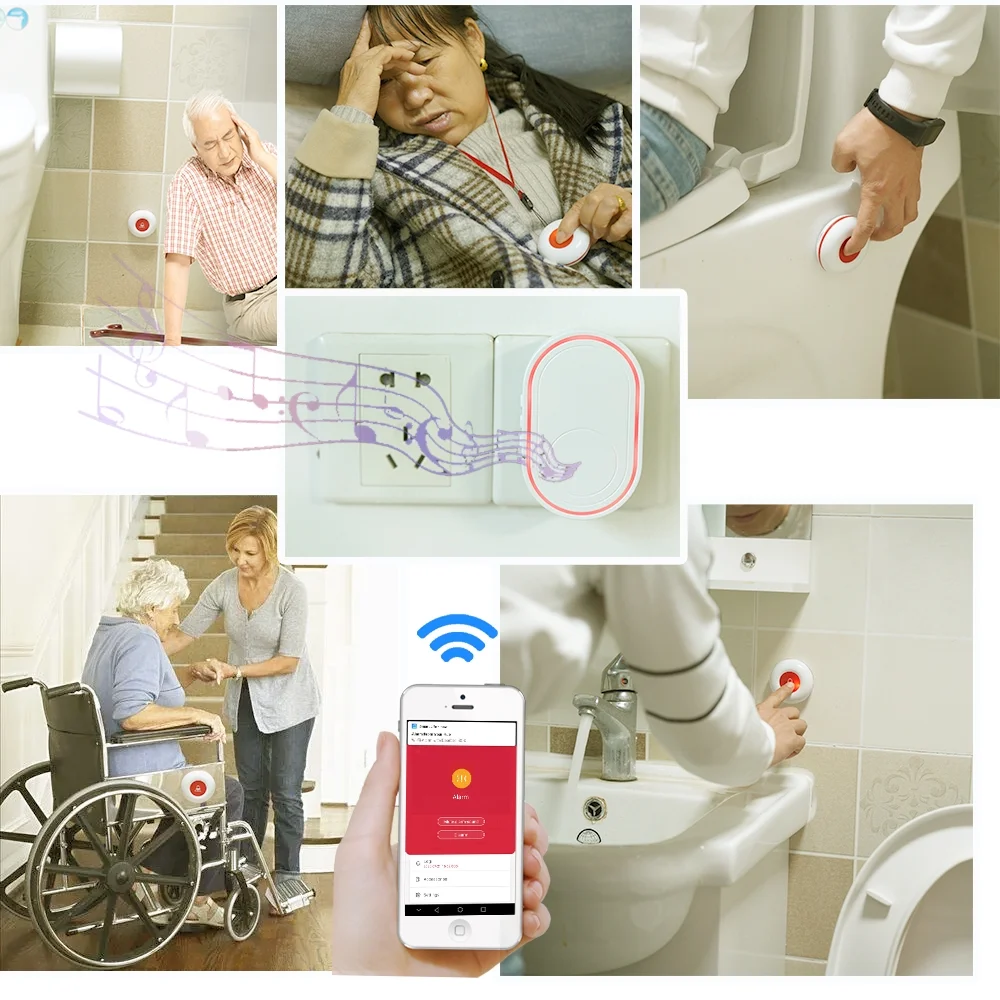 Topvico WiFi Caregiver Pager Call Button for Elderly, Senior Fall Alert Devices, Wireless Nurse Help SOS Panic Bracelet , Tuya Smart APP, Remote Patients Call System for Home, 5 Levels Volume