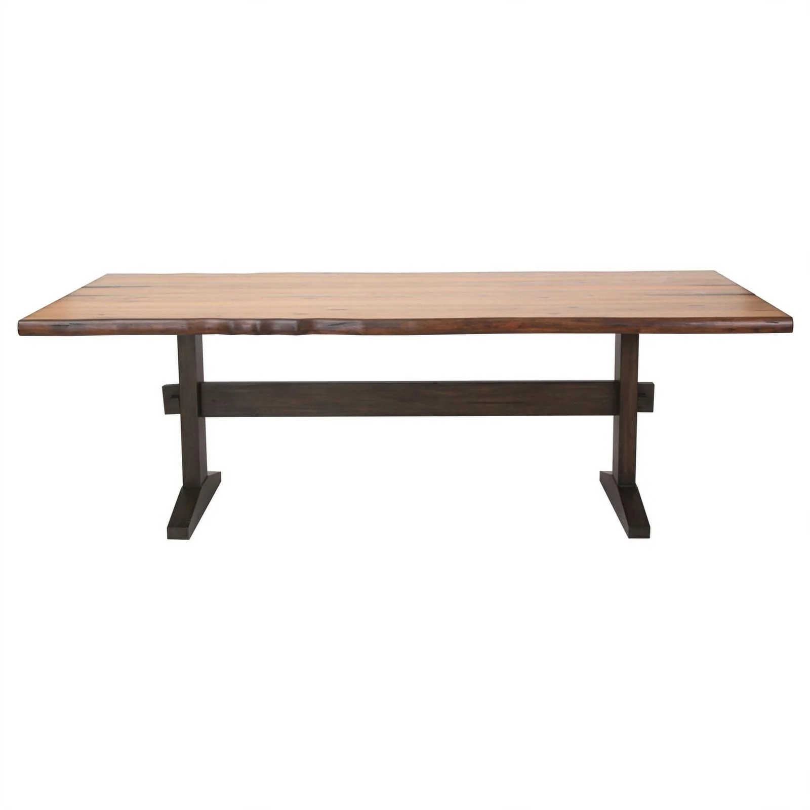 Pemberly Row Wood Live Edge Trestle Dining Table in Natural Honey and Espresso
