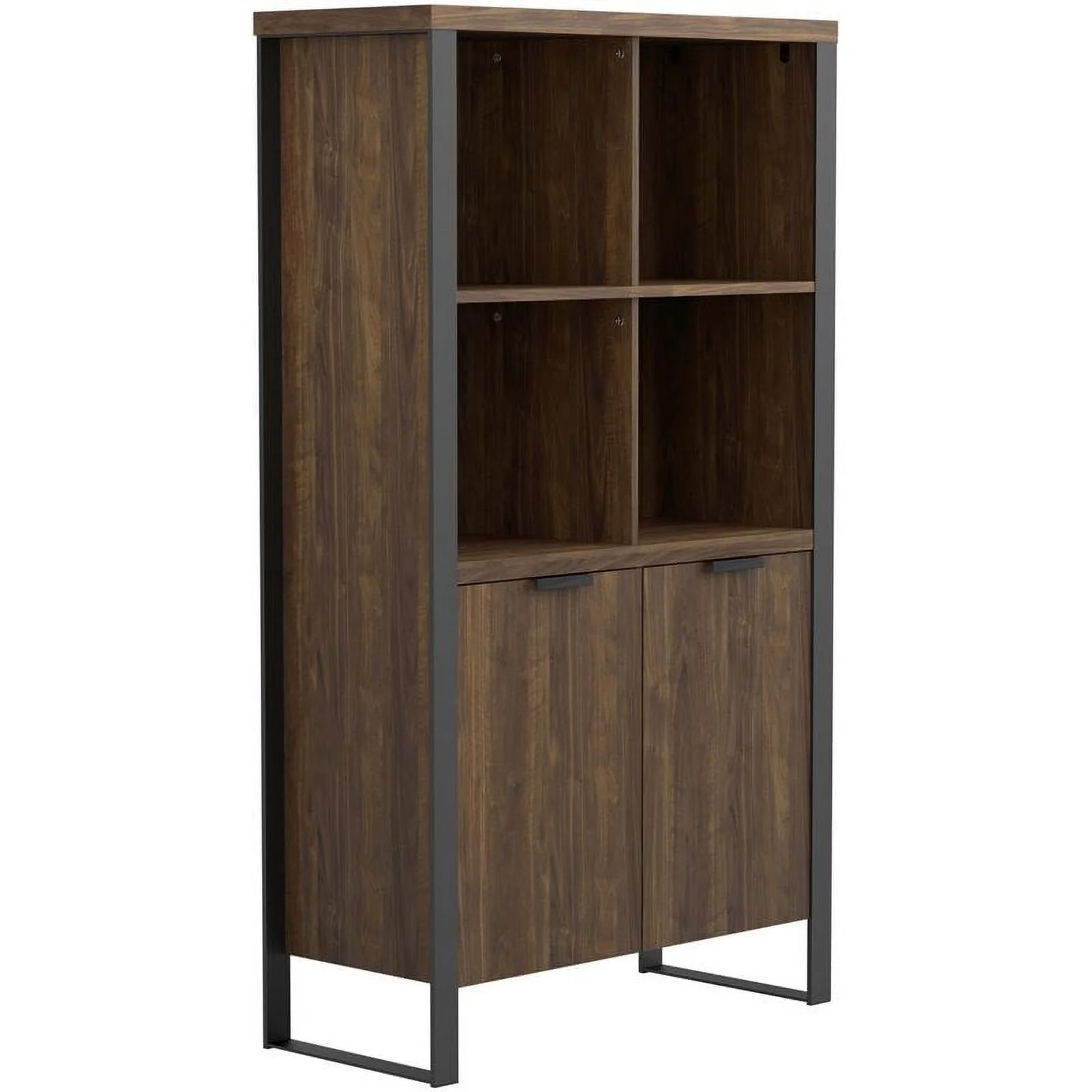 Bowery Hill 2 Door Rectangular Bookcase in Aged Walnut and Gunmetal