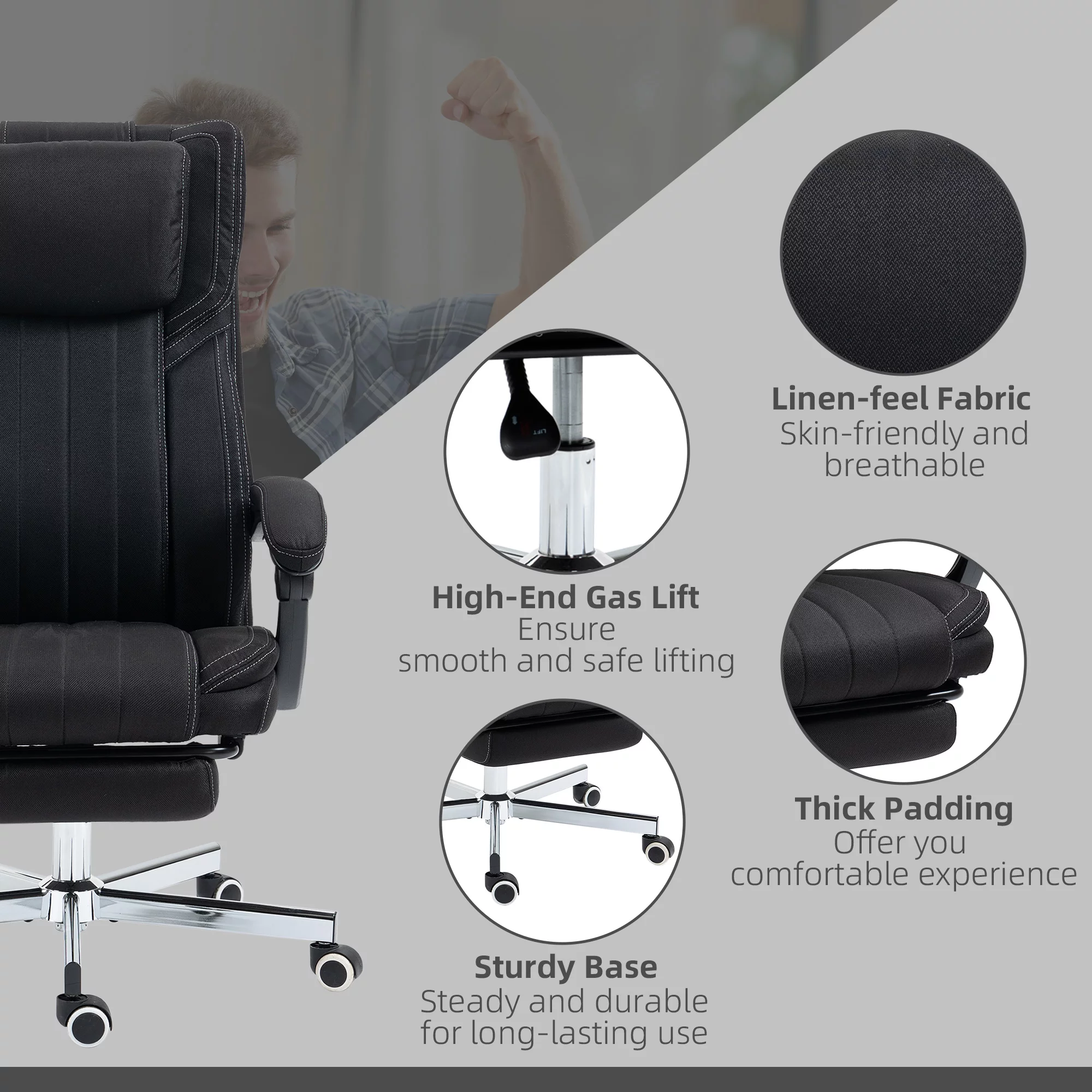 Vinsetto High-Back Vibration Massage Office Chair, Reclining Computer Chair with Footrest, Headrest, Ergonomic Office Chair with 360 Degree Swivel Wheels and Adjustable Height, Black