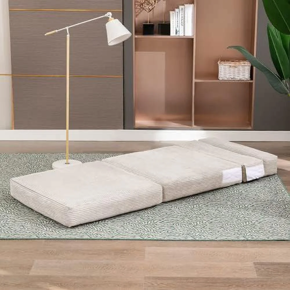 HYHBIBOOM Floor Sofa Couch  Convertible Futon Sofa Bed with Memory Foam  3 in 1 Foldable Couch Bed  Pull Out Sleeper Sofa for Living Room/Apartment/Office (Beige  Single)