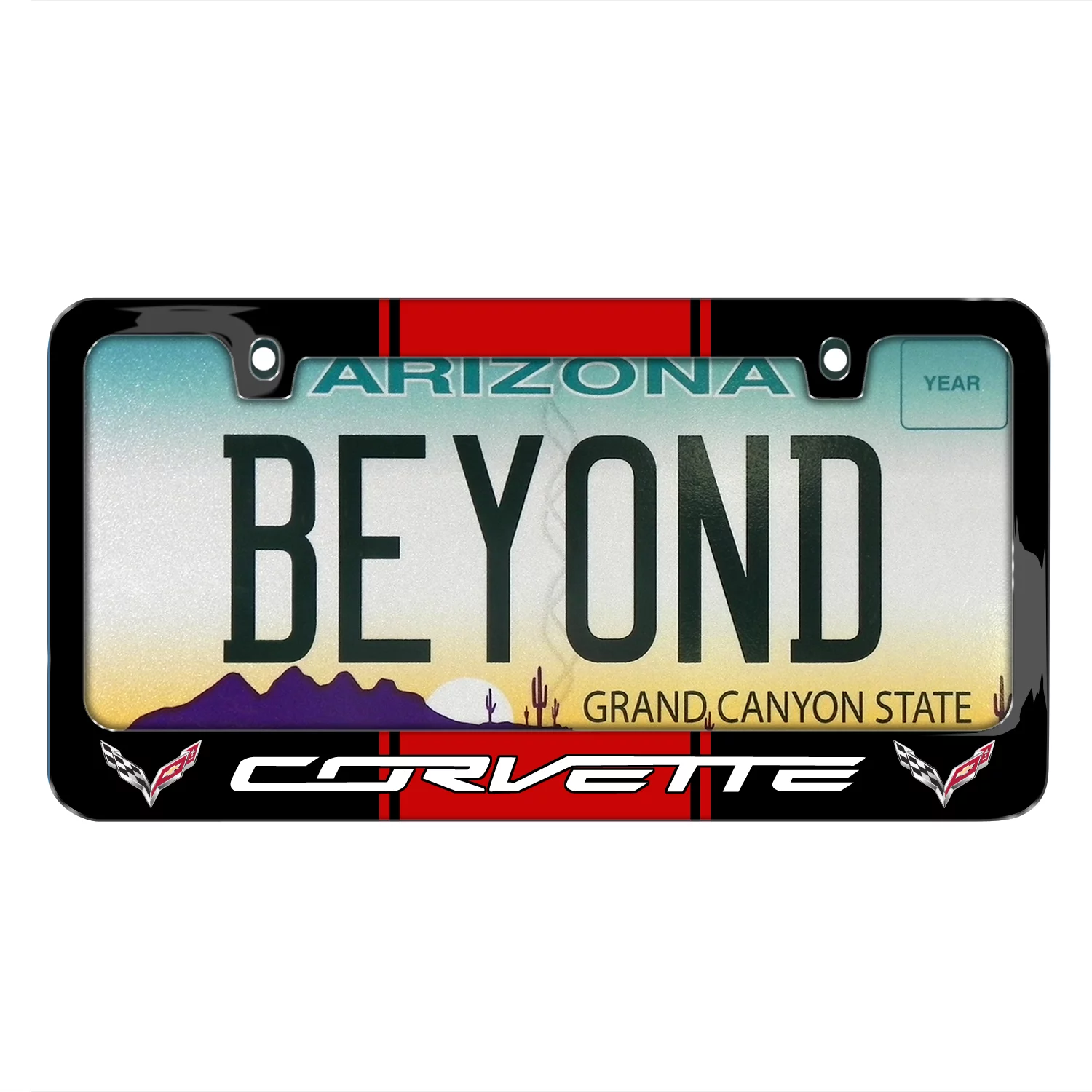 Chevrolet 2014 Corvette C7 Dual Logo racing Stripe Metal License Plate Frame