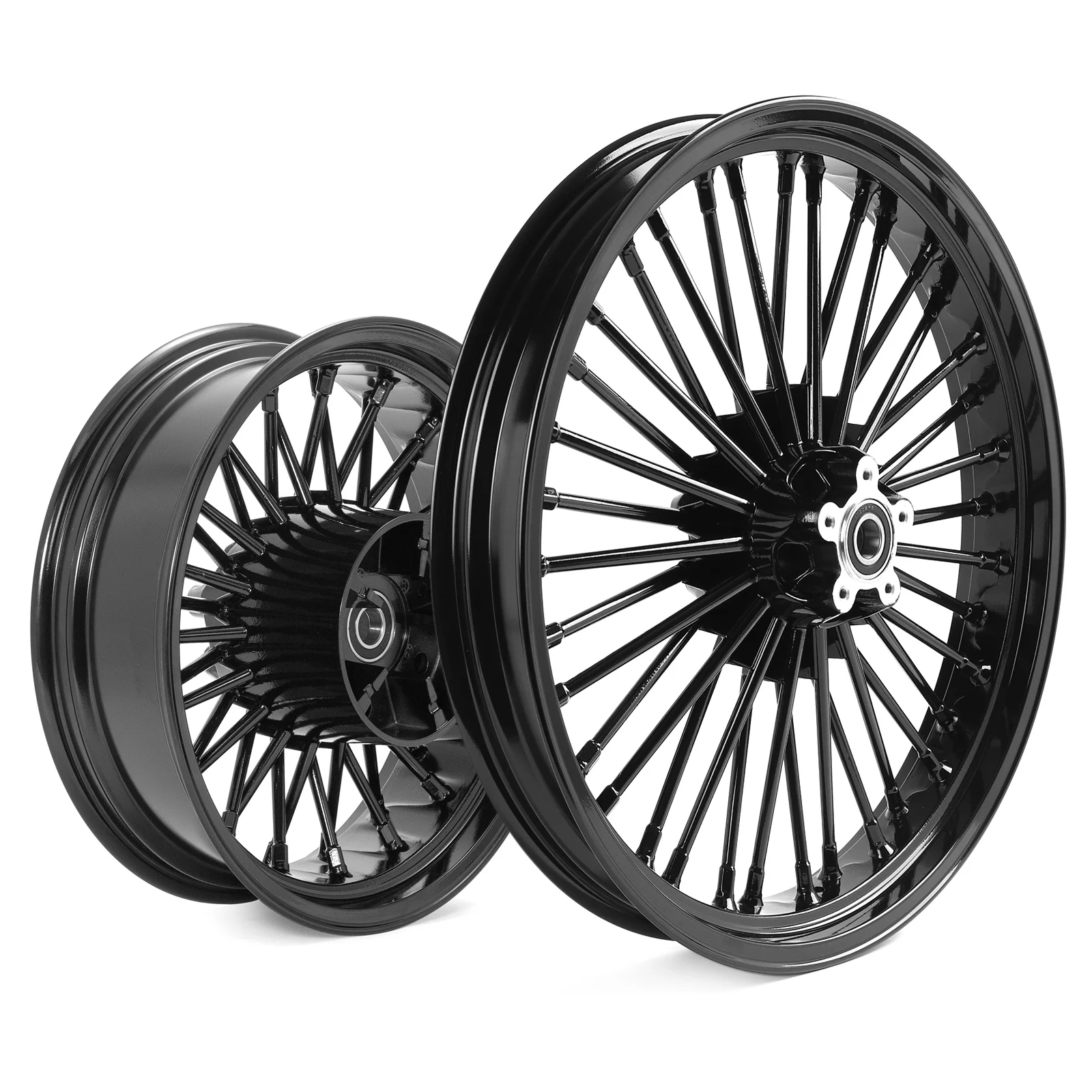 Black 21X3.5 16X5.5 Fat Spoke Wheels Rims for Harley Touring Street Glide FLHX Road Glide 2009-2021