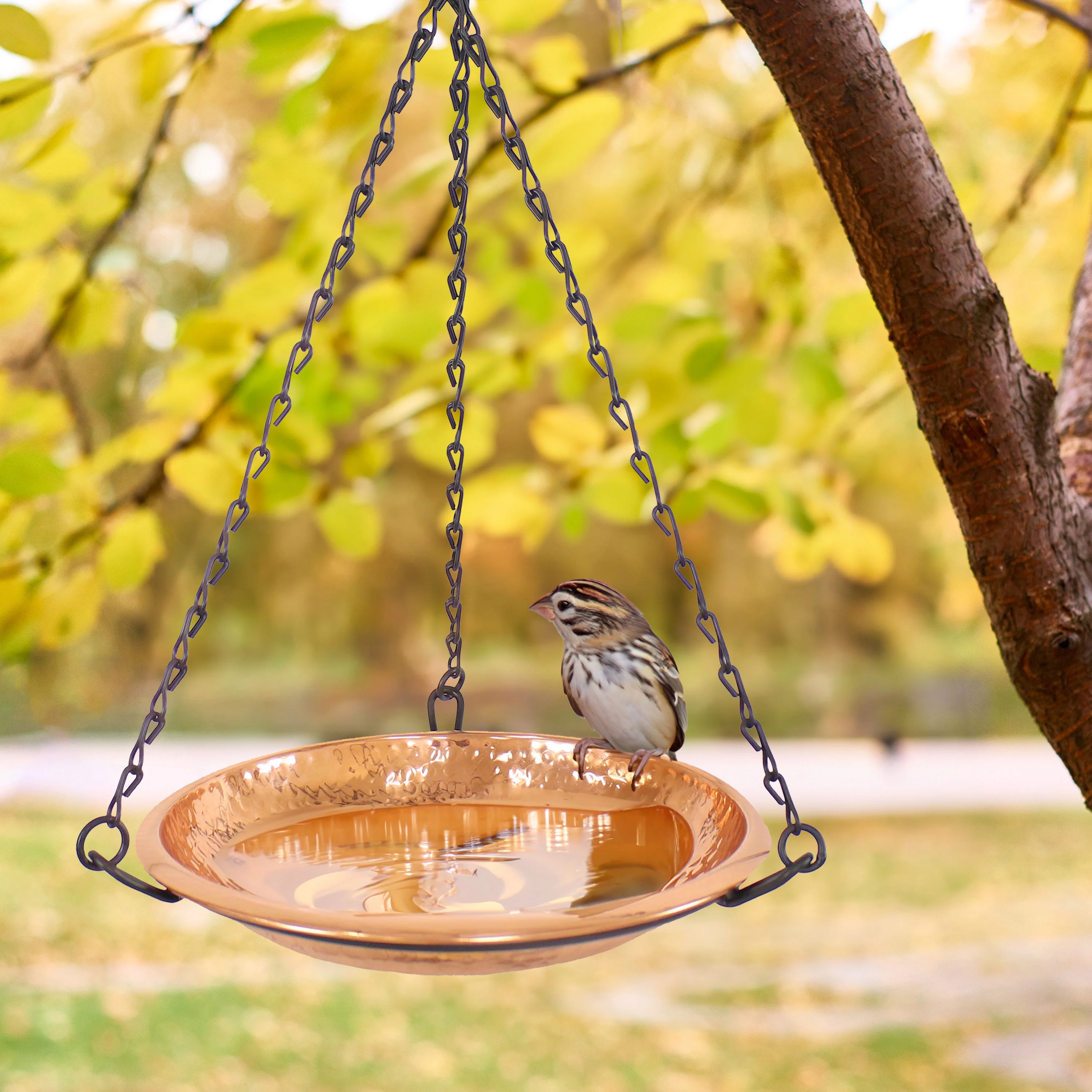 Sunnydaze Hand-Hammered Hanging Copper Bird Bath or Bird Feeder