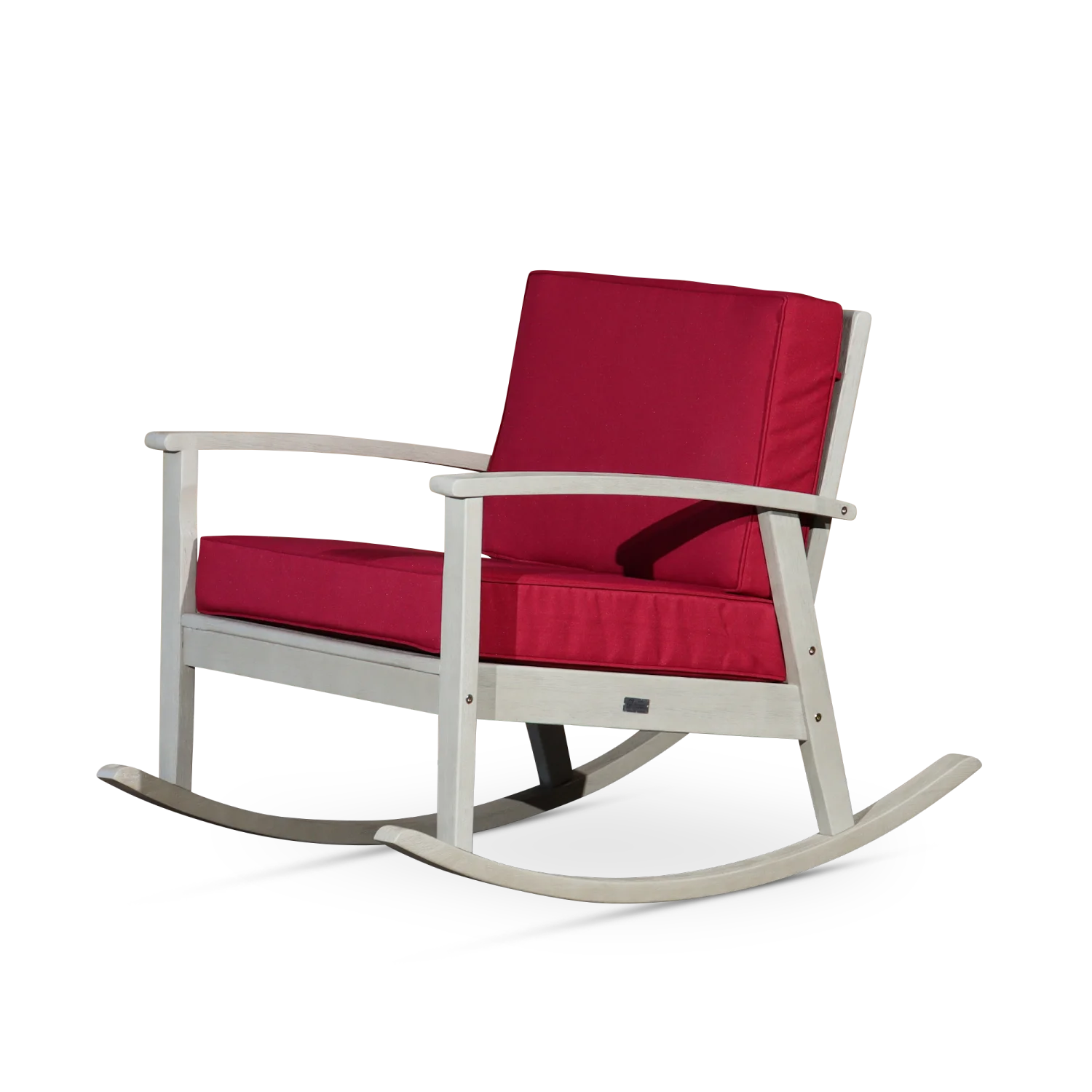 YLtoohoom Eucalyptus Rocking Chair with Cushions  Natural Oil Finish  Burgundy Cushions