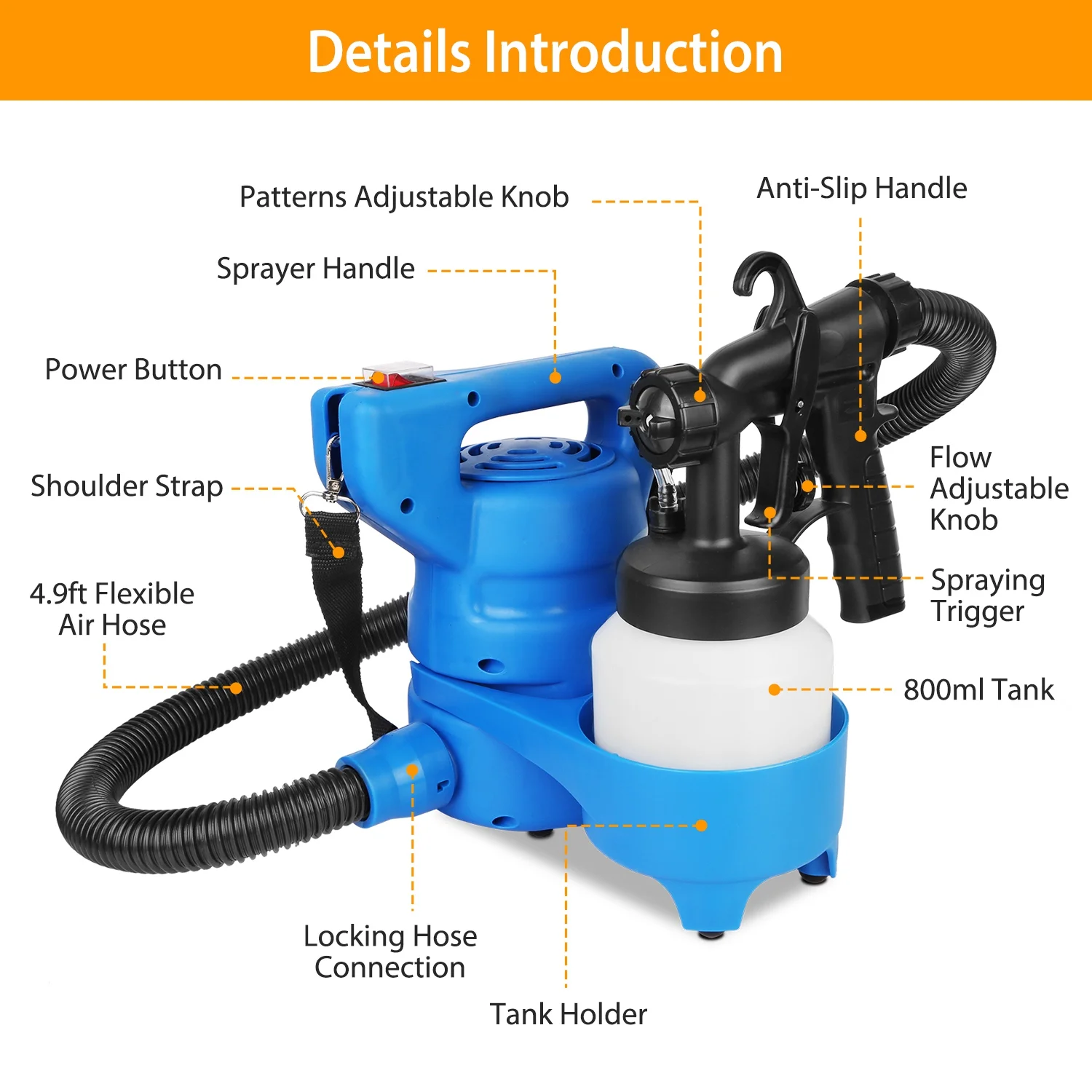 800ML Paint Sprayer iMounTEK 650W Power Painter Oil Primer Water HVLP Spray Machine for Furniture Cabinets Fence Walls Door Garden
