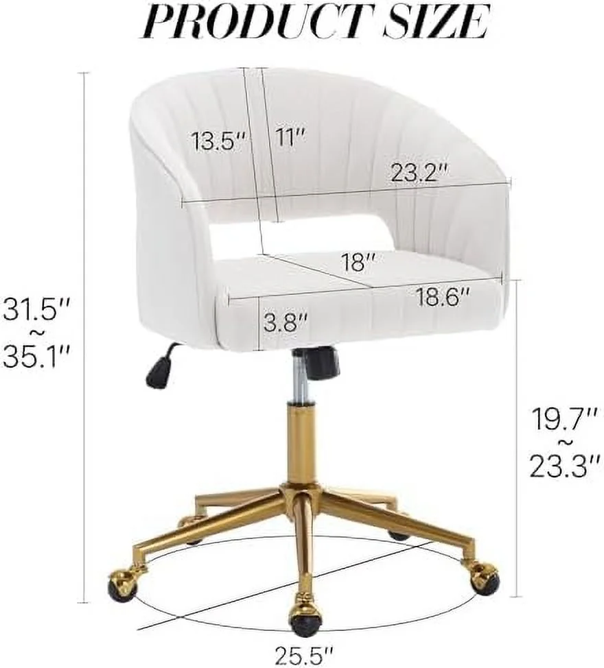 JYHOME Home Office Chair Swivel Velvet Desk Chair Accent Armchair Upholstered Modern Tufted Chairs with Gold Base for Girls Women Ergonomic Study Seat Computer Task Stools for Living Room