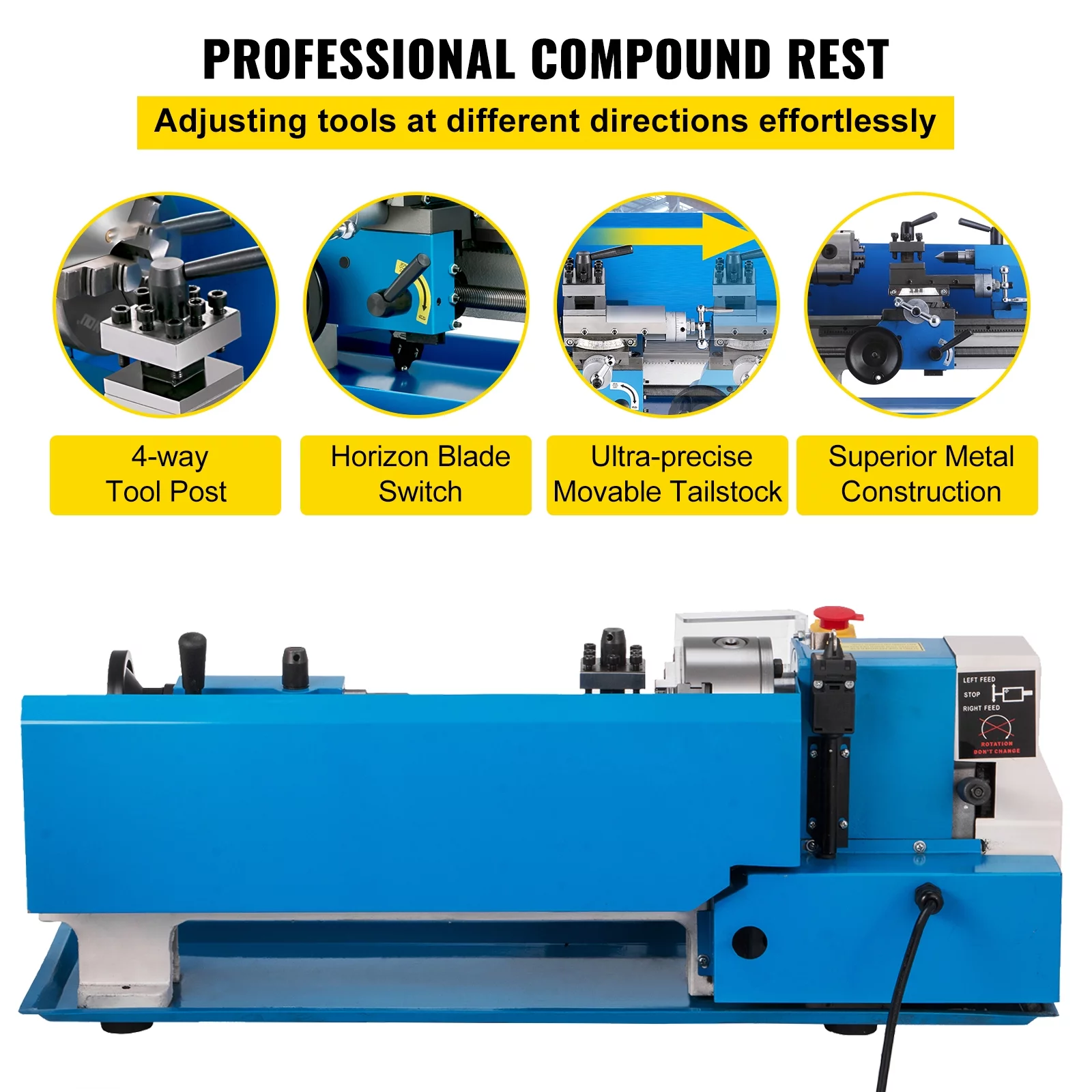 BENTISM Mini Metal Milling Lathe 7x14 in Infinitely Variable Speed Nylon Gear 550W