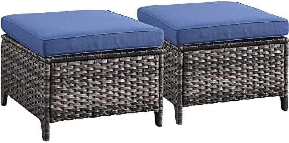 xrboomlife Outdoor  Ottoman Set of 2 Patio Seating Footstool All-Weather Rattan Wicker Ottoman Seat with Soft Cushions for Patio  Set