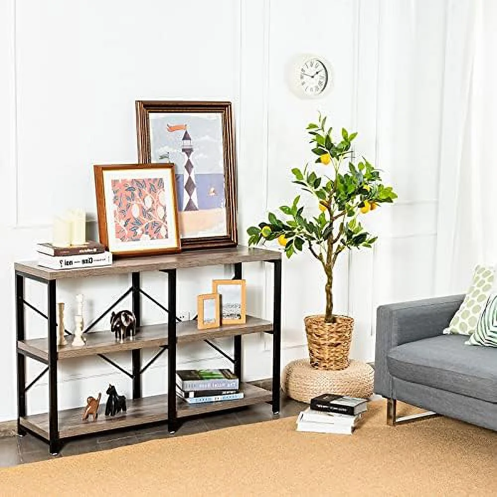 ZFGSUIJN 3-Tier Console Table  55" L Sofa Table w/ Shelves  Rustic Narrow Entryway Table  Media Entertainment Center  Wood Accent Couch Table for Hallway Living Room