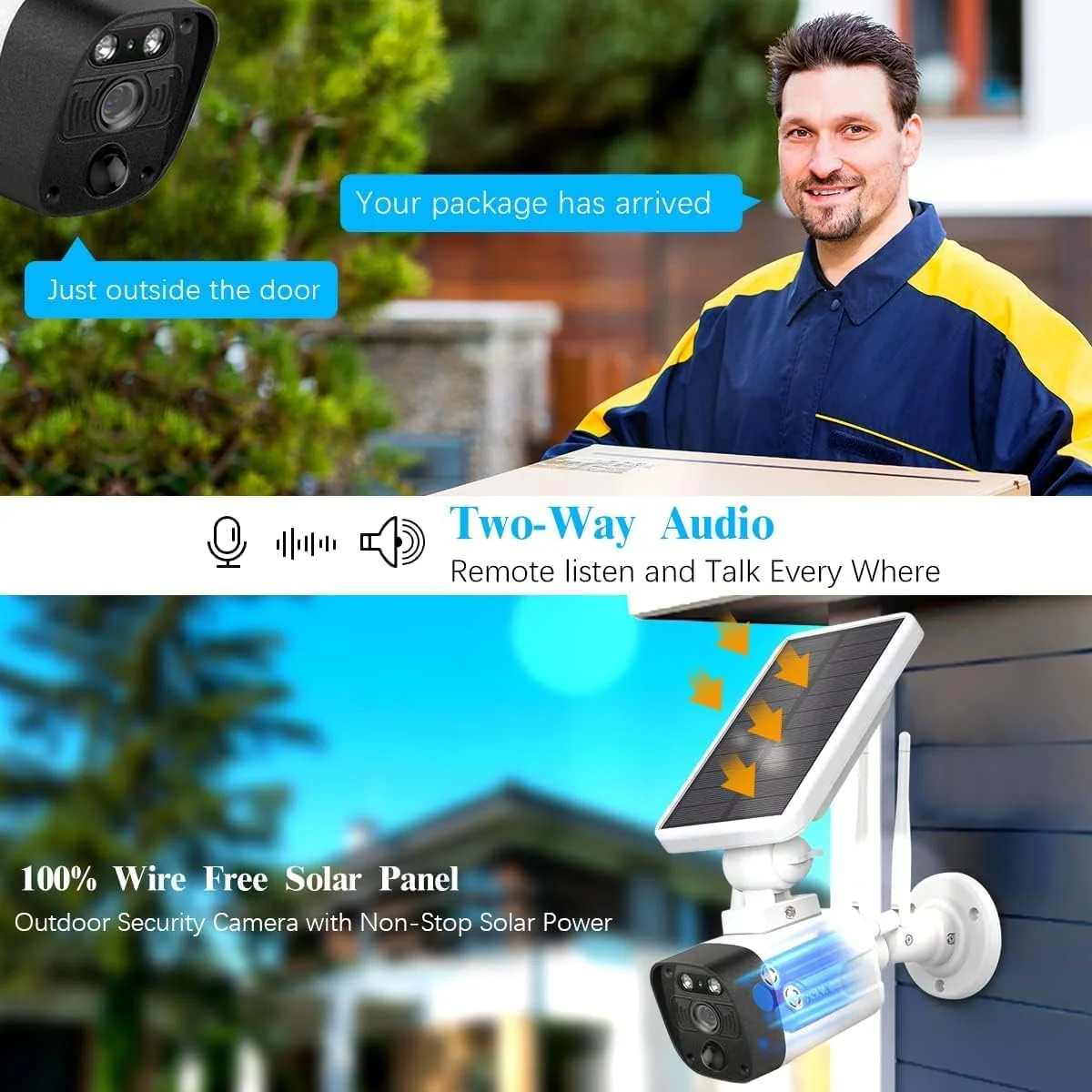 OOSSXX (100% Wire-Free Wireless Solar Cameras) 2-Way Audio, PIR Detection 2-Antennas Enhance Outdoor Wireless Security Camera System WiFi Battery Video Surveillance System
