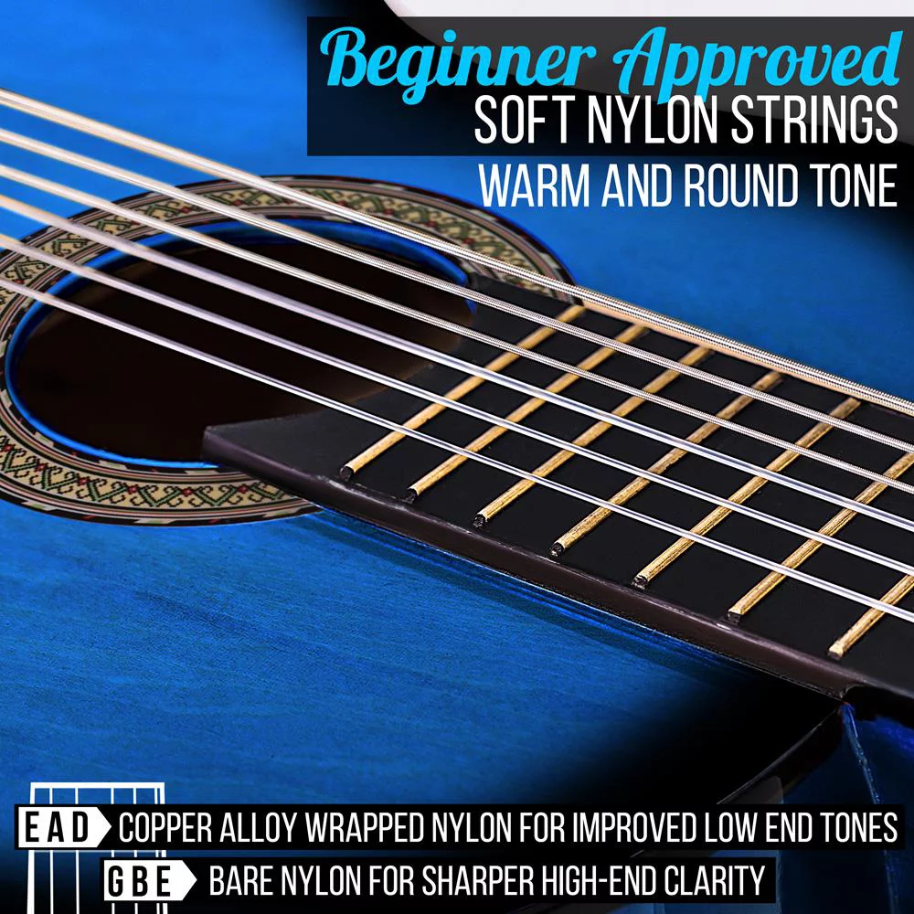 Pyle 36 Inch 6 String Classic Acoustic 3/4 Scale Guitar w/ Digital Tuner, Blue