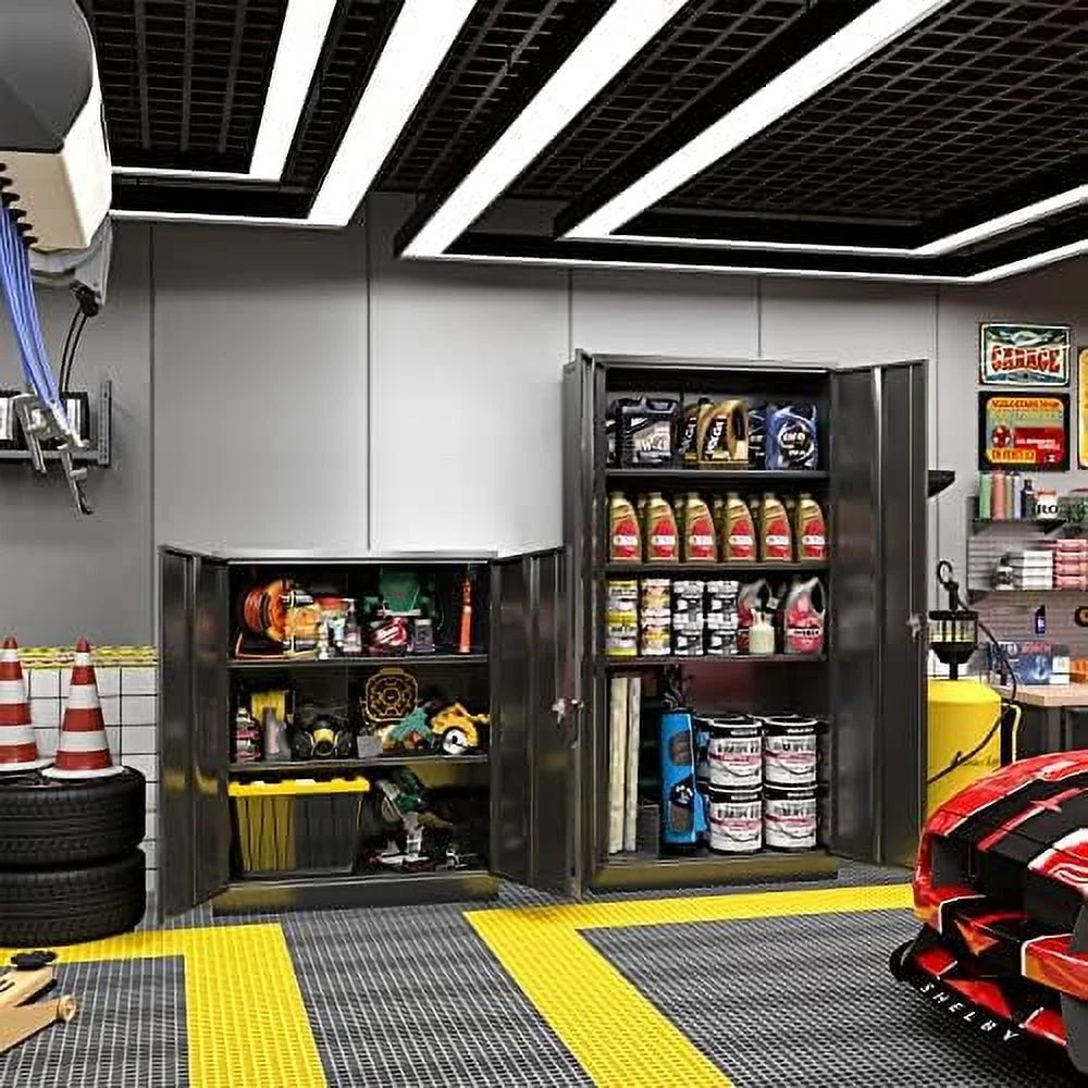 GEROBOOM Metal Garage Cabinet  72\u201D Large  Cabinet with 2 Doors and 4 Adjustable Shelves  Steel Tool Cabinets  Metal File  Cabinet for Home Office  Garage  School  Kitchen