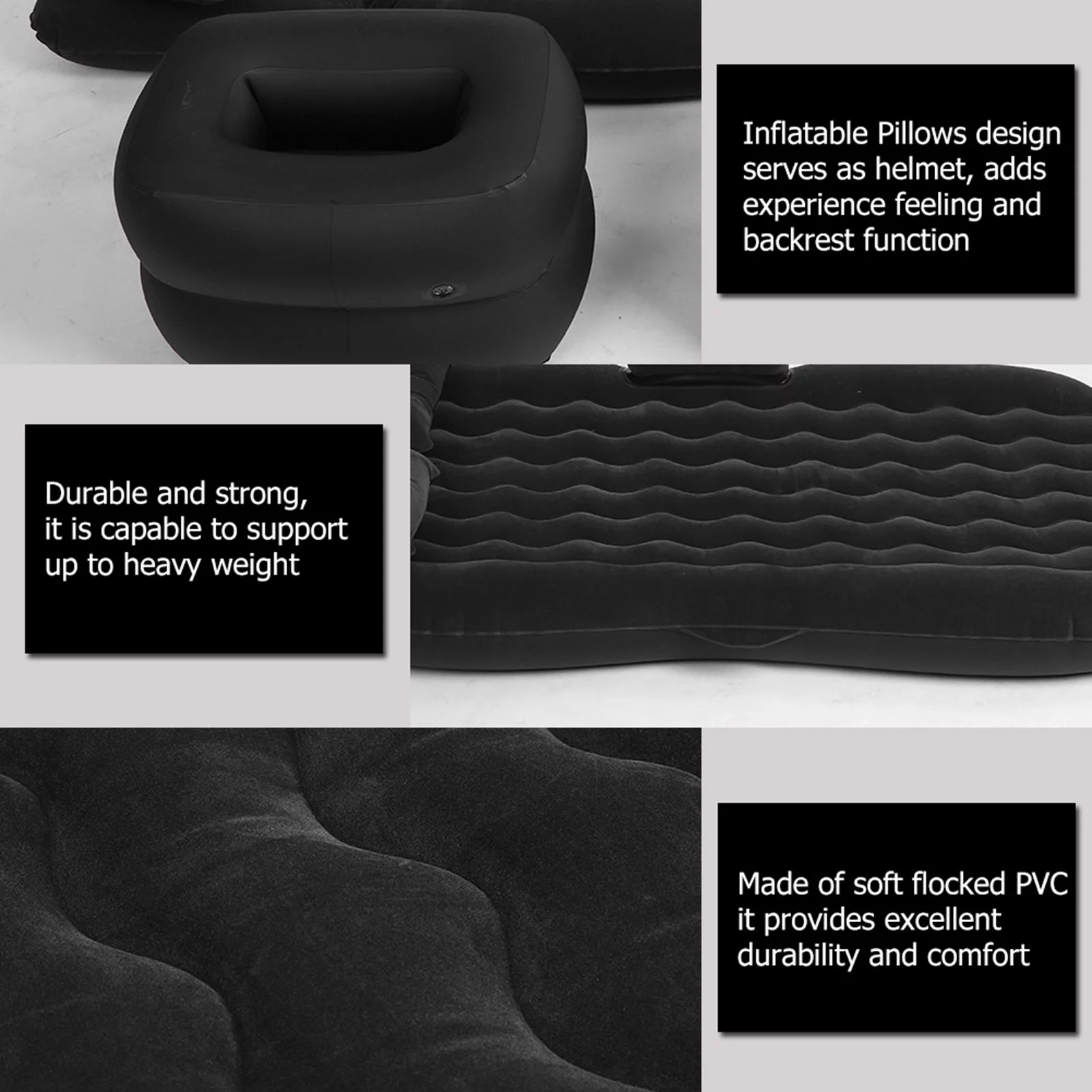 Inflatable Air Bed Mattress for Camping Travel and Car Back Seat - Black Color