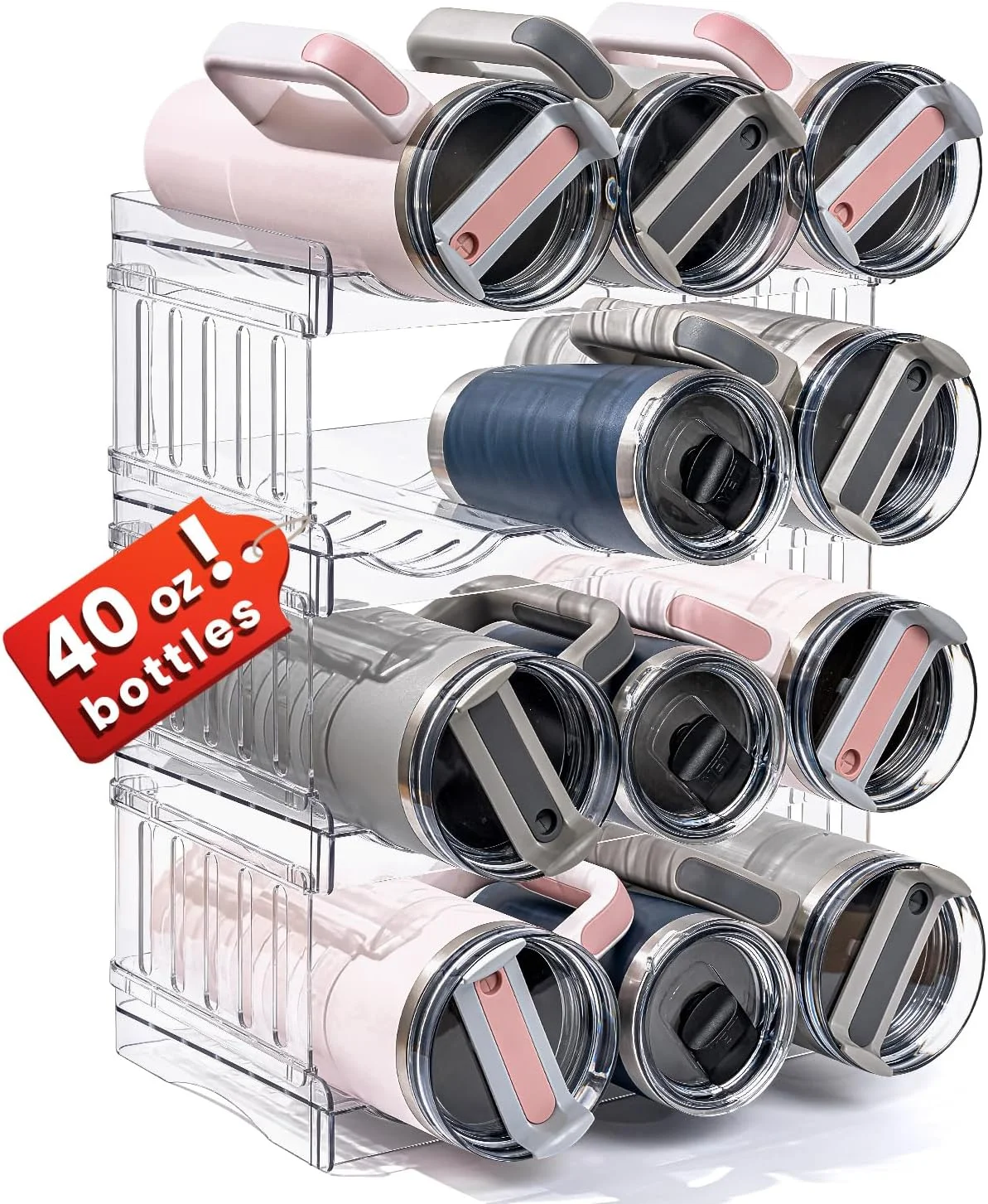 Batcatel Water Bottle Organizer for Stanley 40 oz Tumbler with Handle, Pantry Kitchen Organizers and Storage for Stanley Cup Accessories, Stackable Water Bottle Holder Wine Rack Gifts,6-bottle