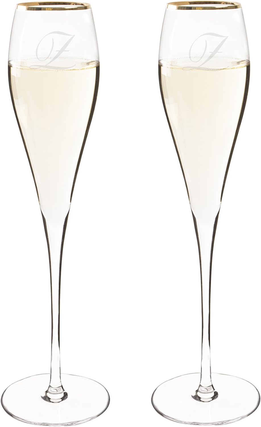 MRU Personalized Gold Rim Champagne Flutes (Set of 2), Letter Z