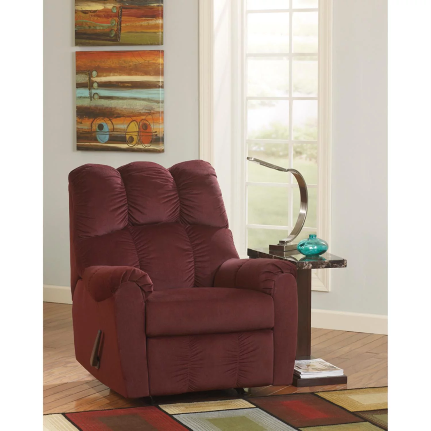Flash Furniture Signature Design by Ashley Raulo Rocker Recliner in Burgundy Fabric