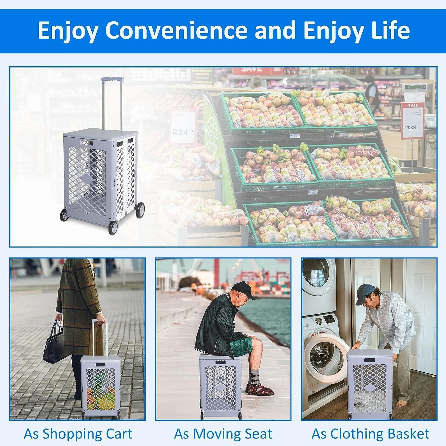 Versatile Foldable Rolling Cart - Yellow/Gray - Easy Transport