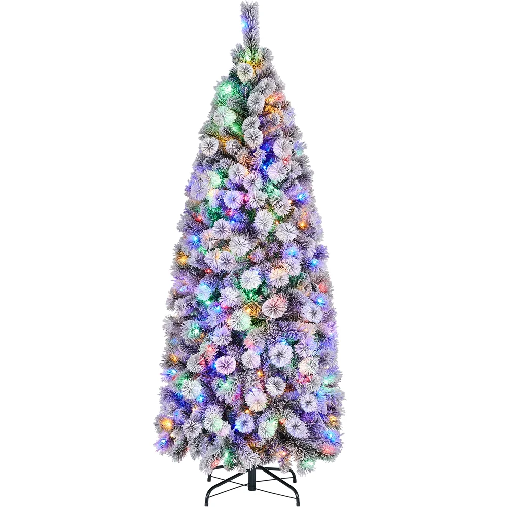 Yaheetech 6ft Pre-lit Snow Flocked Artificial Christmas Tree with Colorful LED Lights,Green
