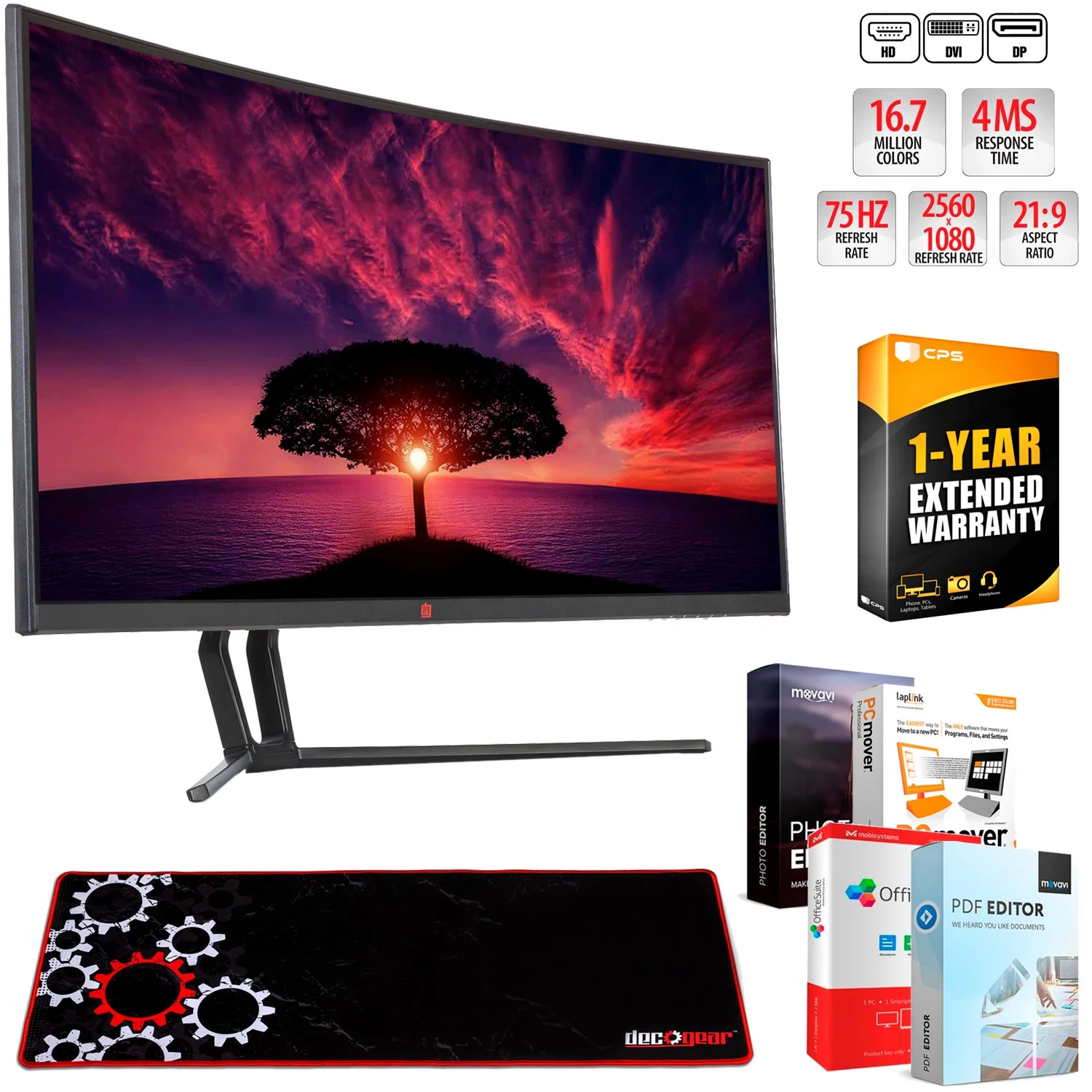 Deco Gear View 35-inch Curved Ultrawide LED HD Gaming Monitor Bundle with Large Extended Mouse Pad