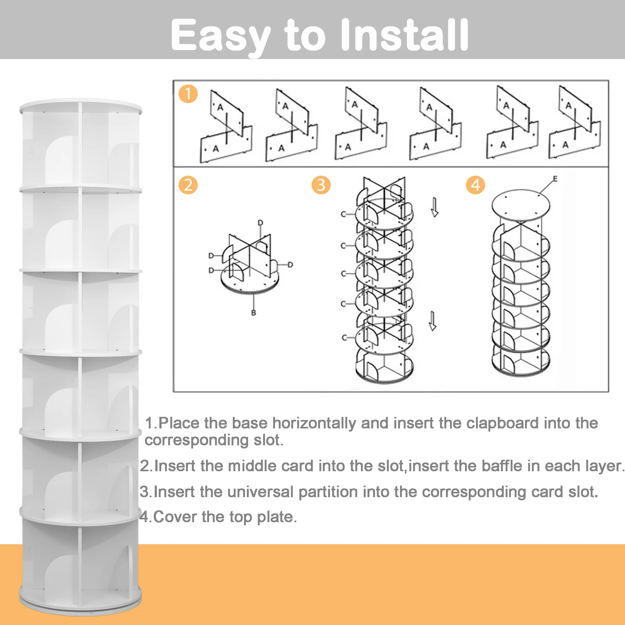 Uyoyous Wooden Rotating Bookcase, 360° Revolving Display Rack with 24 Shelves