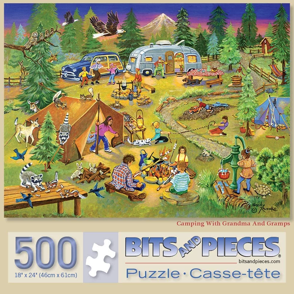 Bits and Pieces - 500 Piece Jigsaw Puzzle for Adults - Camping with Grandma and Gramps by Artist Sandy Rusinko - Measures 18