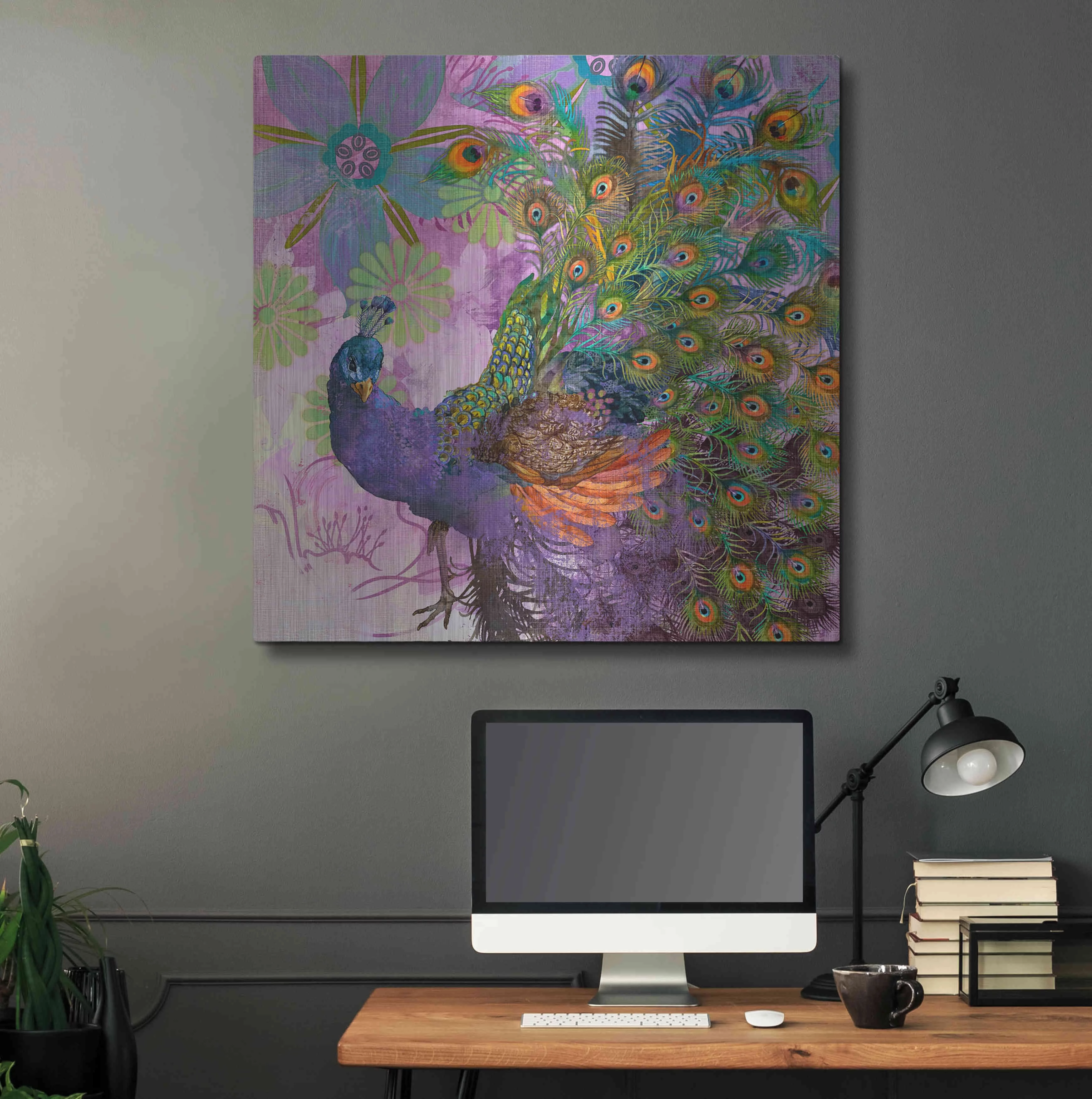 Luxe Metal Art 'Peacock Prance' by Evelia Designs Metal Wall Art, 36