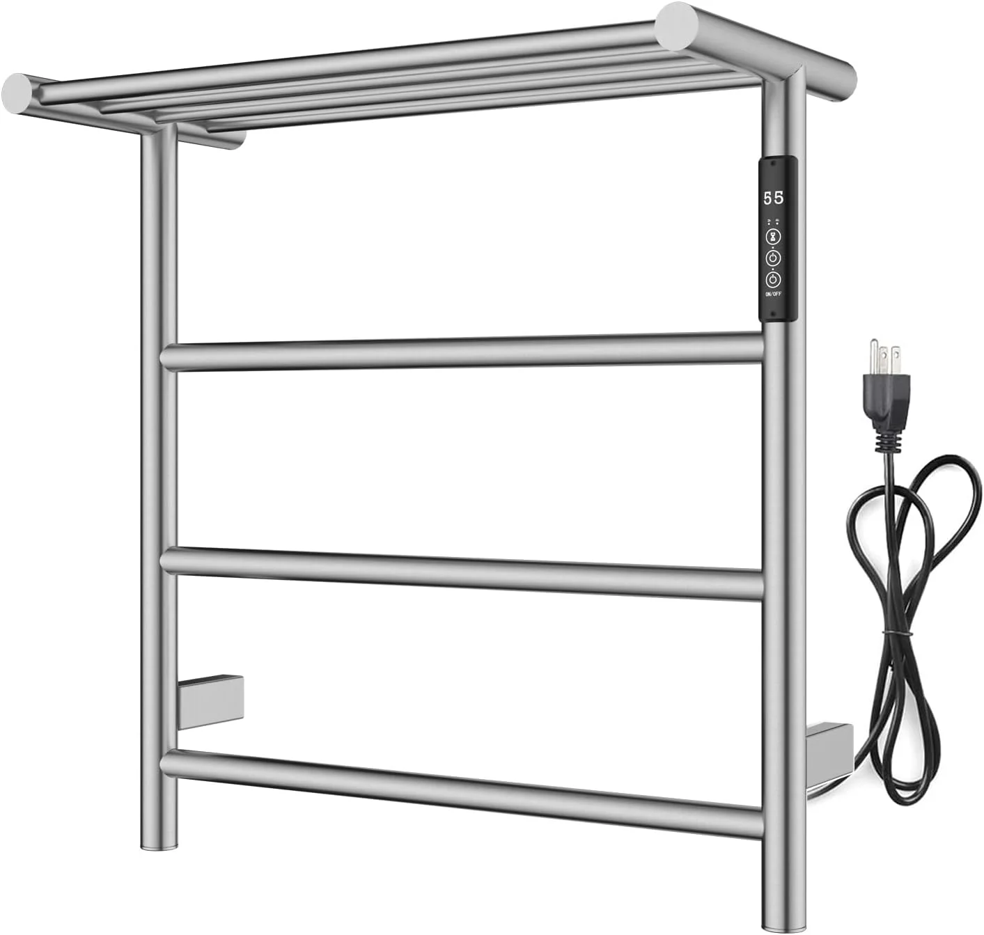 HYUN Wall Mounted Electric Towel Warmer, 304 Stainless Steel Hot Towel Warmer for Bath Heated Drying Rack 3 Square Bar 65W,Brushed Nickel