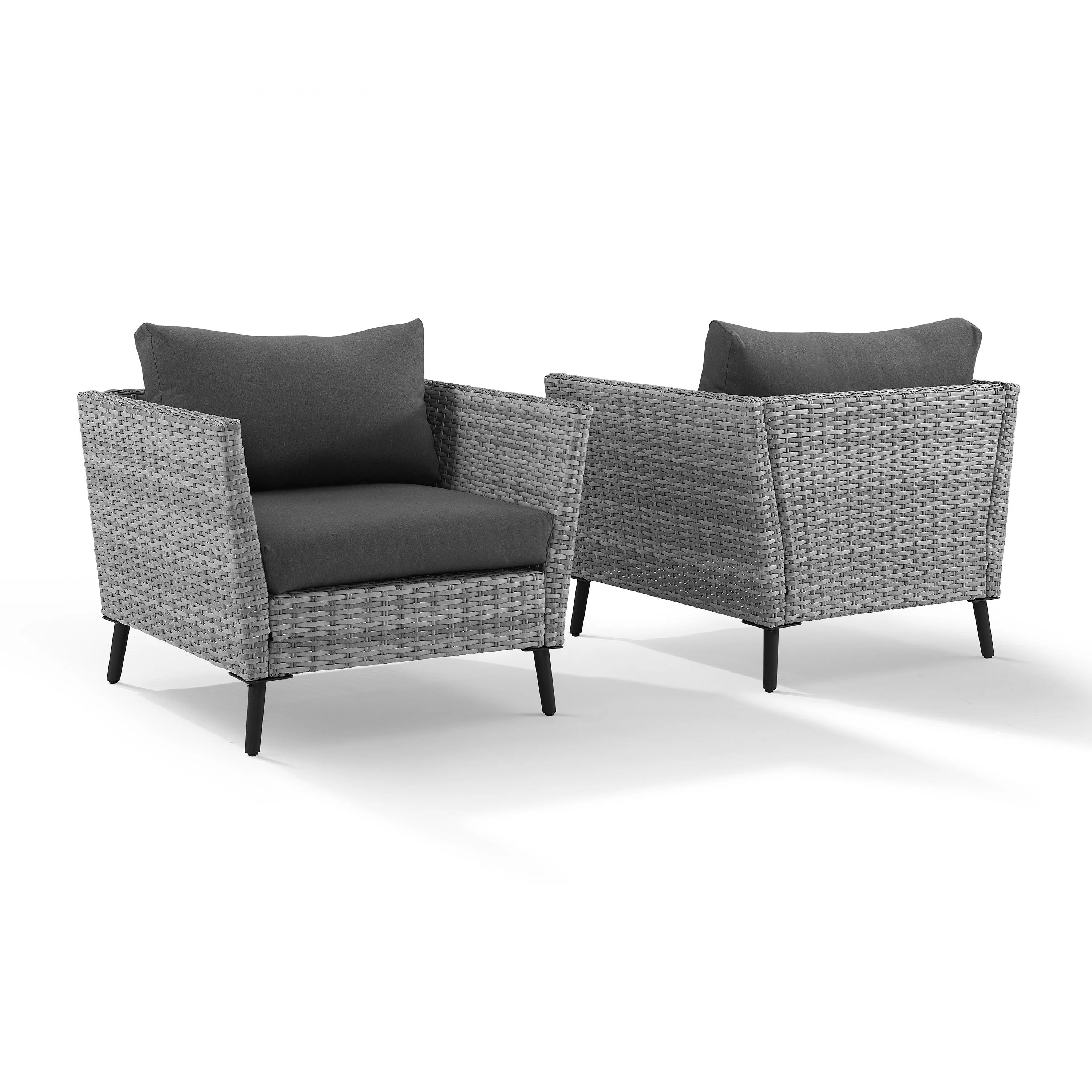 Crosley Richland Wicker Patio Arm Chair in Gray (Set of 2)